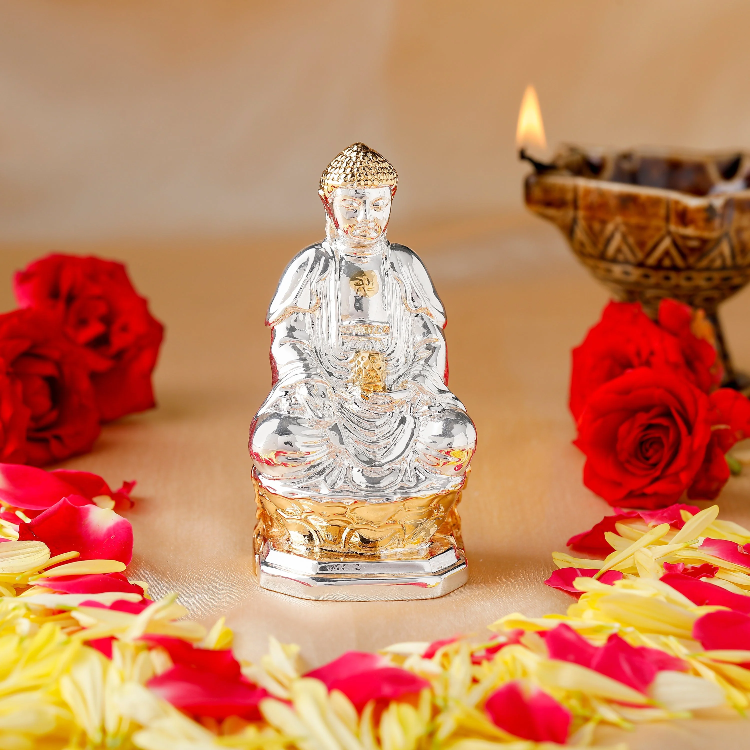 Estele Gold- Rhodium Plated Decorative Laughing Buddha Idol - Image 2