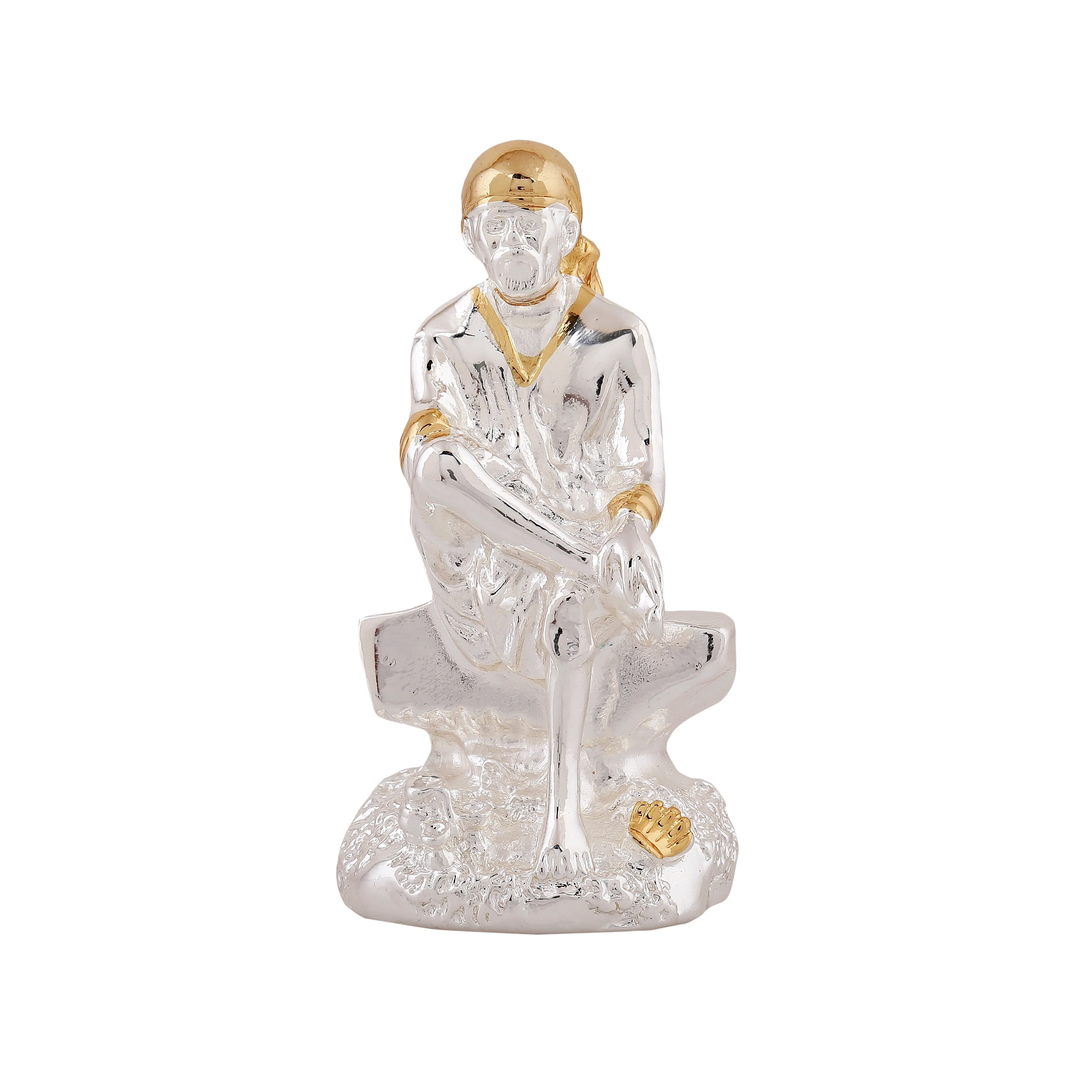 Estele Gold & Rhodium Plated Divine Shirdi Sai Baba Idol For Pooja/Gifts/Car Decor. - Image 2