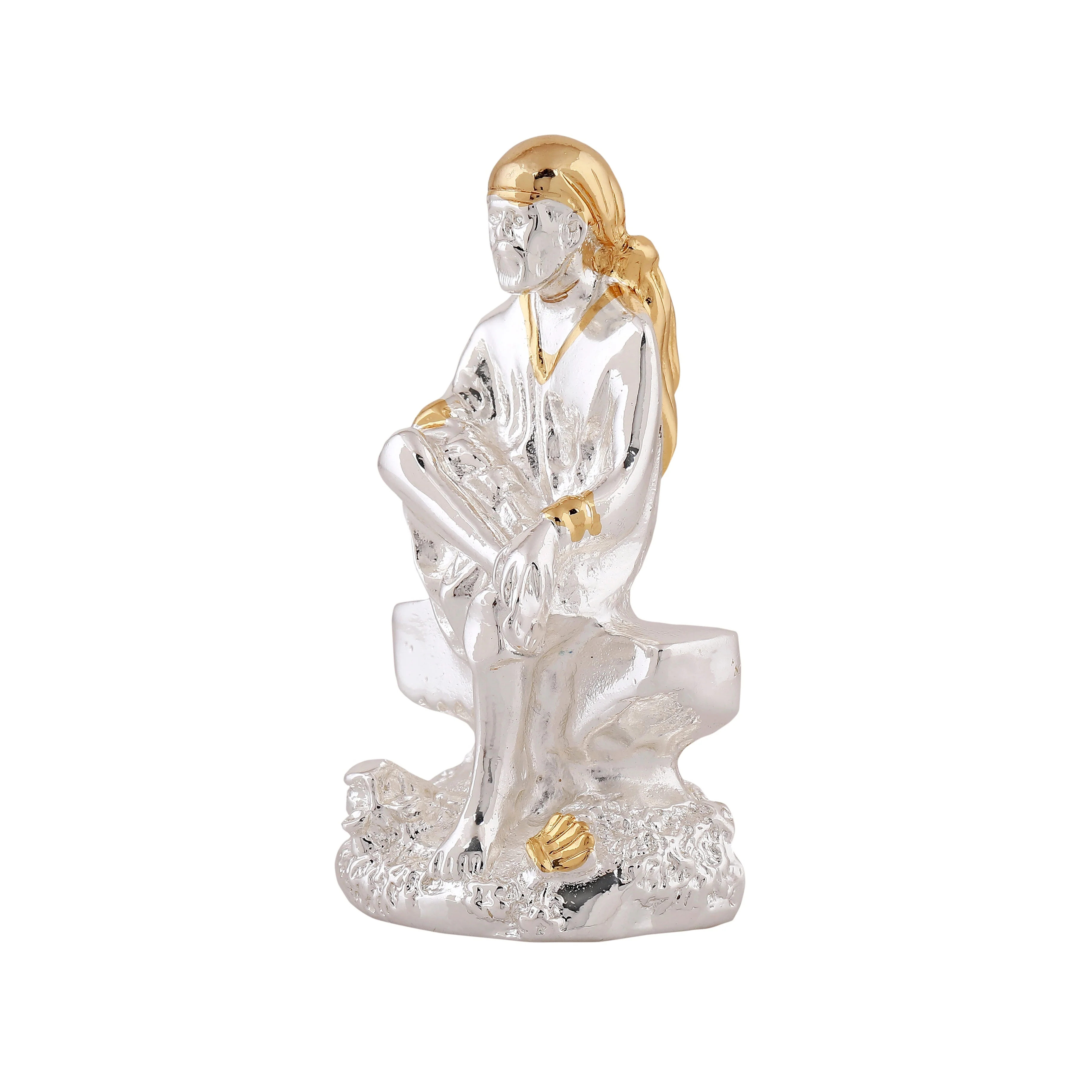 Estele Gold & Rhodium Plated Divine Shirdi Sai Baba Idol For Pooja/Gifts/Car Decor. - Image 3
