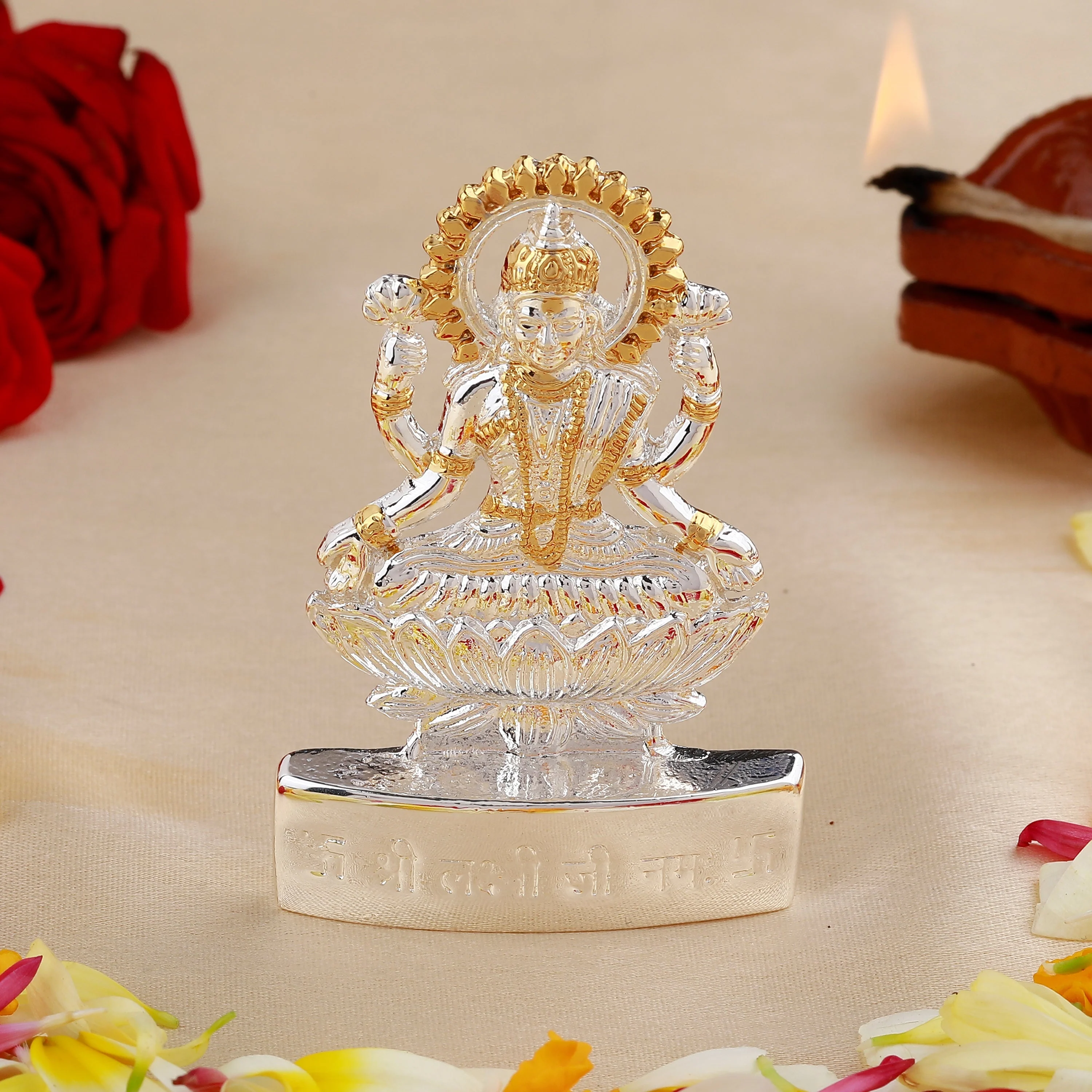 Estele Gold & Rhodium Plated Goddess Lakshmi Ji Idol
