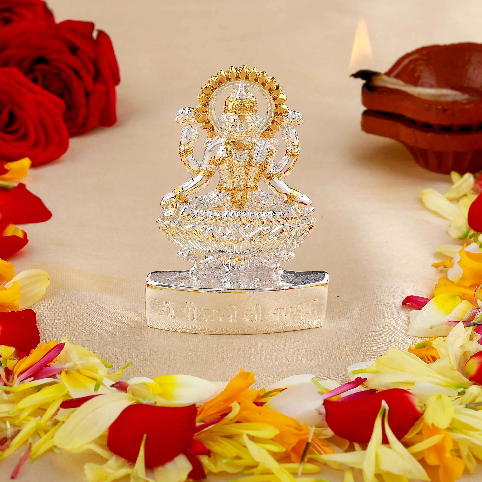 Estele Gold & Rhodium Plated Goddess Lakshmi Ji Idol - Image 2