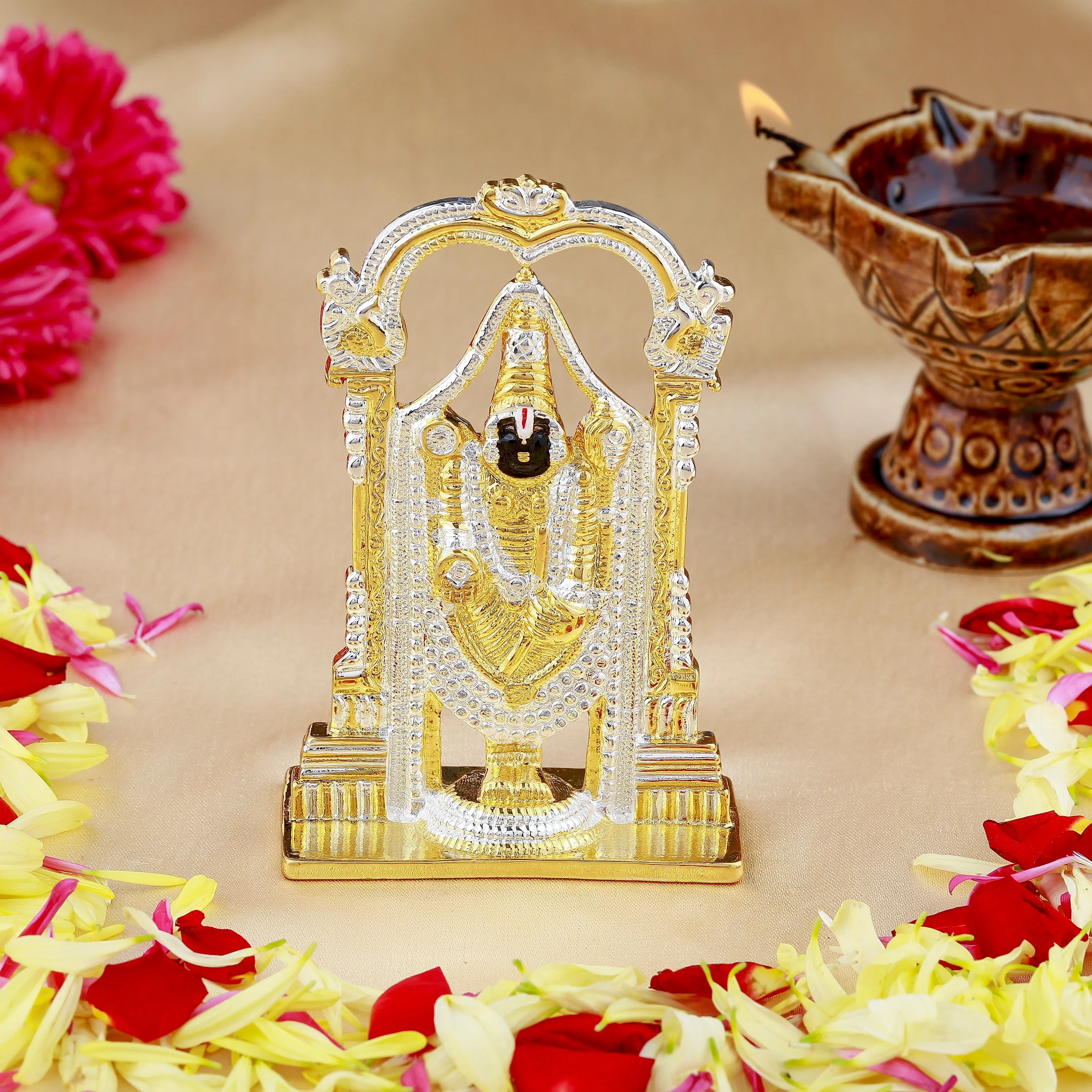 Estele Gold & Rhodium Plated Lord Tirupati Balaji Idol Showpiece For Pooja Mandir/ Home Decorative - Image 8