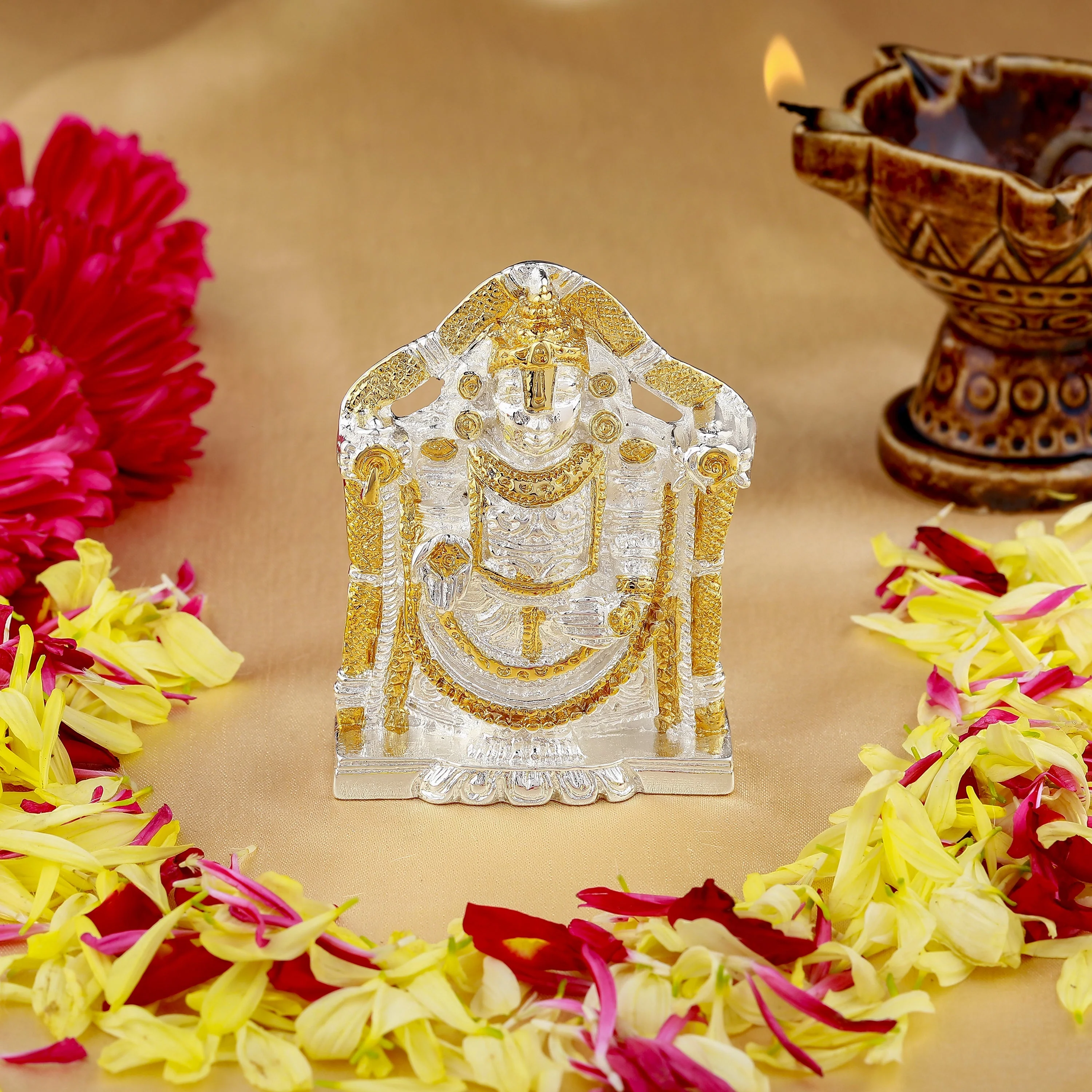 Estele Gold & Rhodium Plated Lord Tirupati Balaji Idol Showpiece For Pooja Mandir/ Home Decorative - Image 8