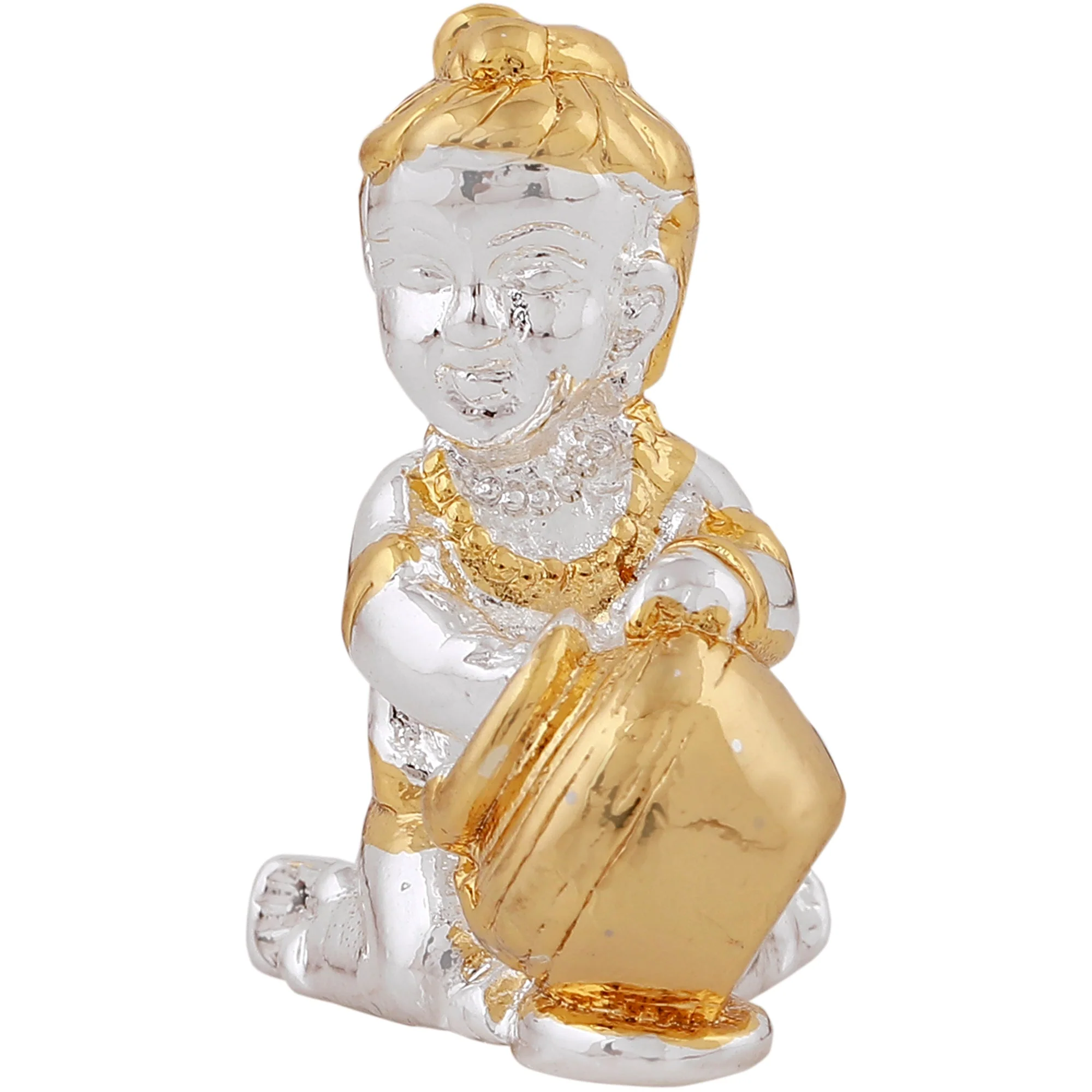 Estele Gold & Rhodium Plated Makhan Chore Bal Sri Krishna Idol For Home/Car Decor. - Image 2