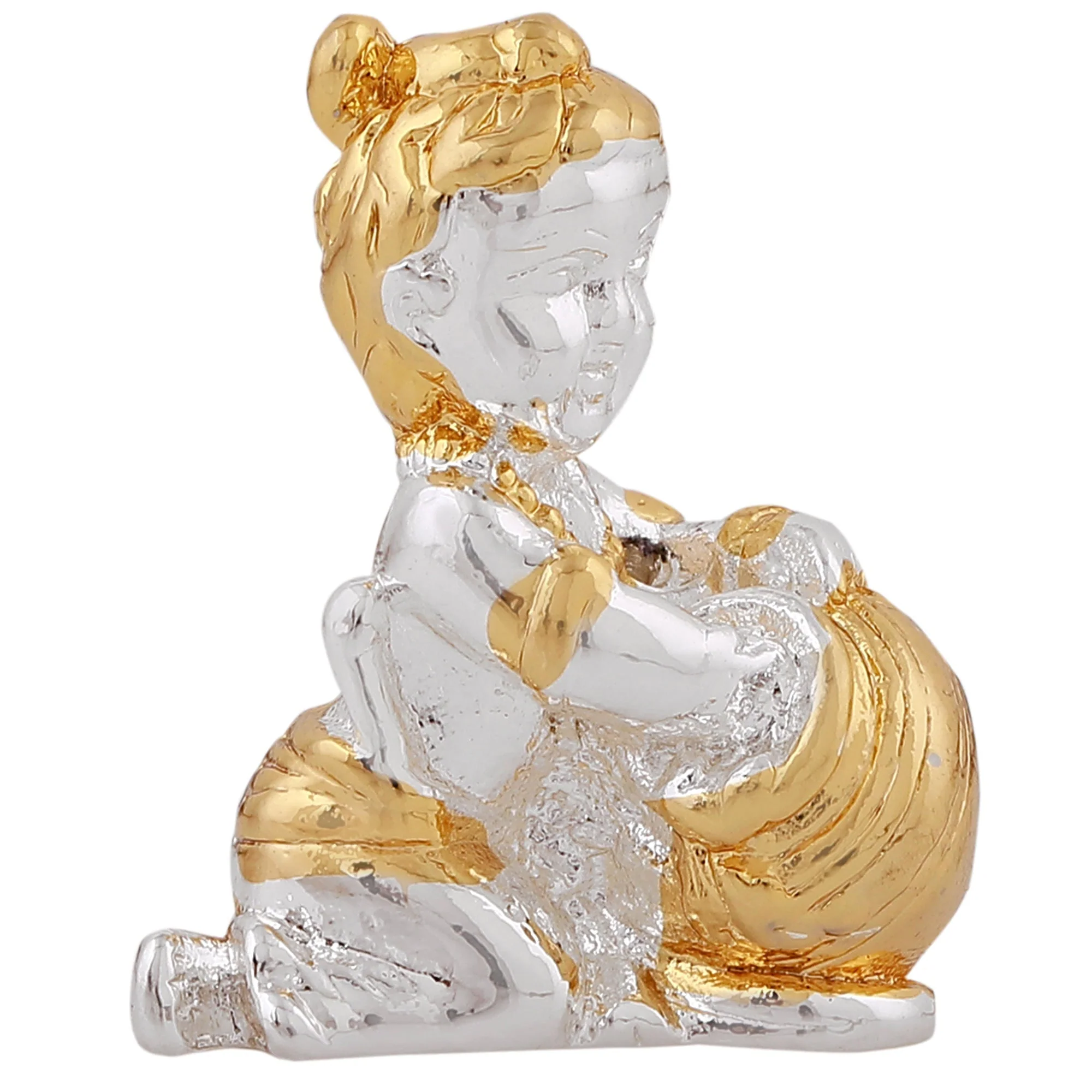 Estele Gold & Rhodium Plated Makhan Chore Bal Sri Krishna Idol For Home/Car Decor. - Image 3