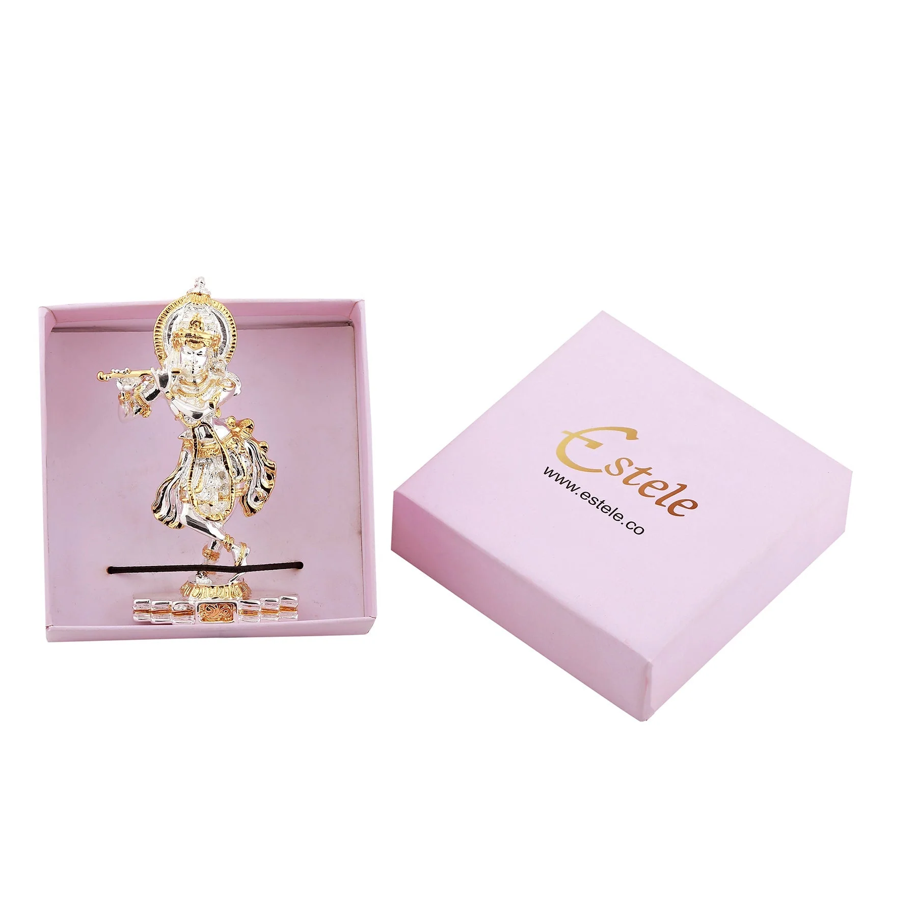Estele Gold & Rhodium Plated Playing Flute Sri Krishna Idol For Home/Car Decor. - Image 6