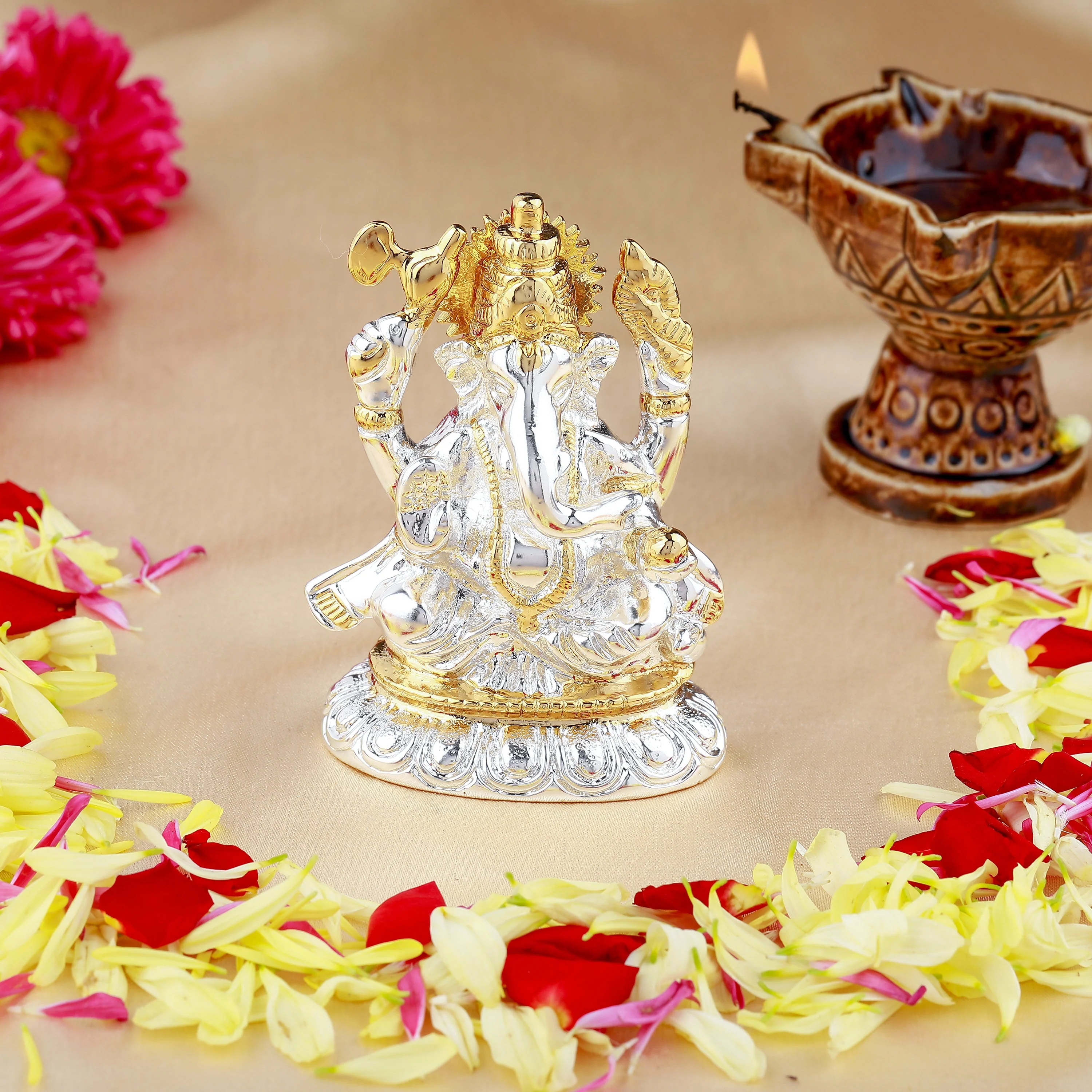 Estele Gold & Rhodium Plated Spiritual Lord Bal Ganesh Idol For Gifts & House Warming/Home/Office Decors. - Image 16