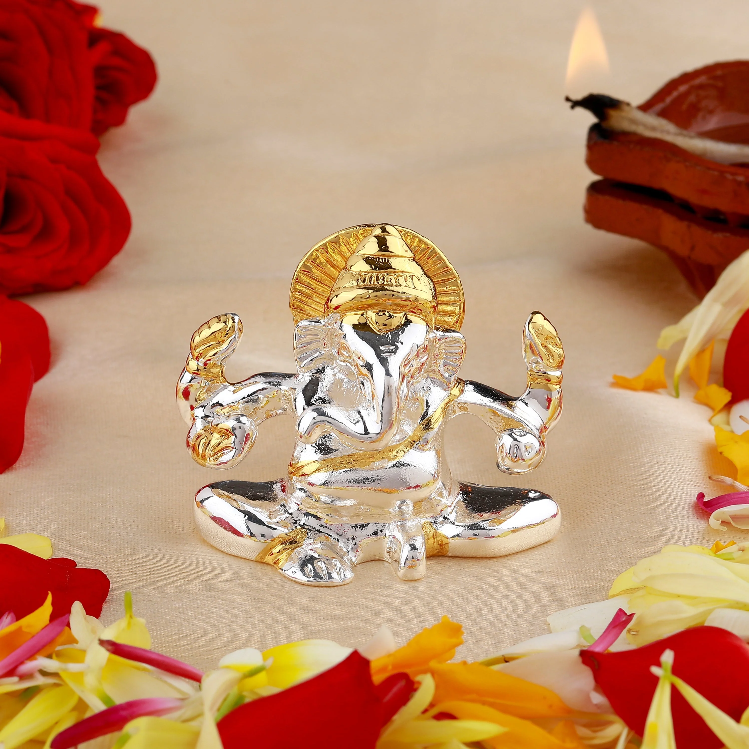 Estele Gold & Rhodium Plated Spiritual Lord Bal Ganesh Idol For Gifts & House Warming/Home/Office Decors.