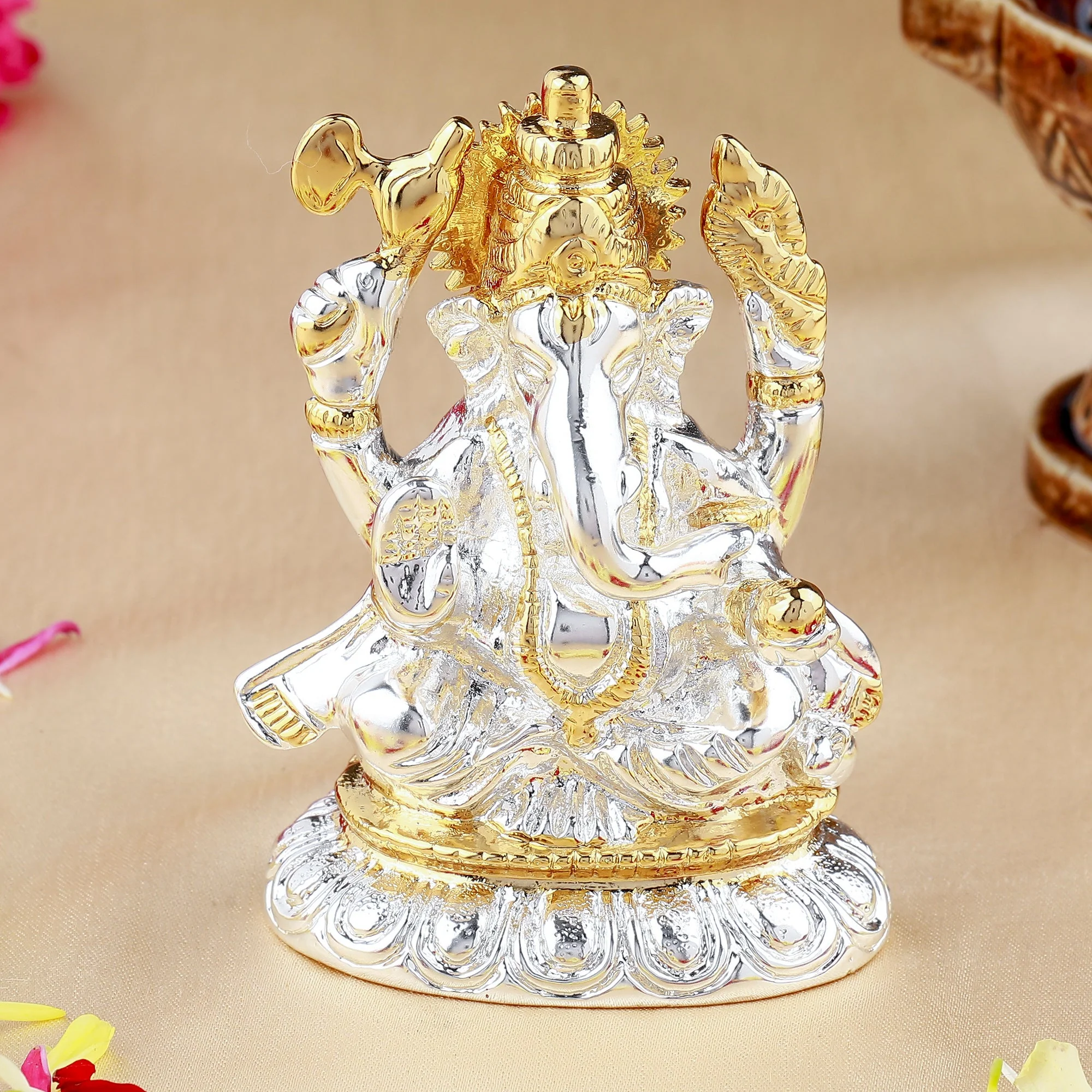 Estele Gold & Rhodium Plated Spiritual Lord Bal Ganesh Idol For Gifts & House Warming/Home/Office Decors. - Image 8