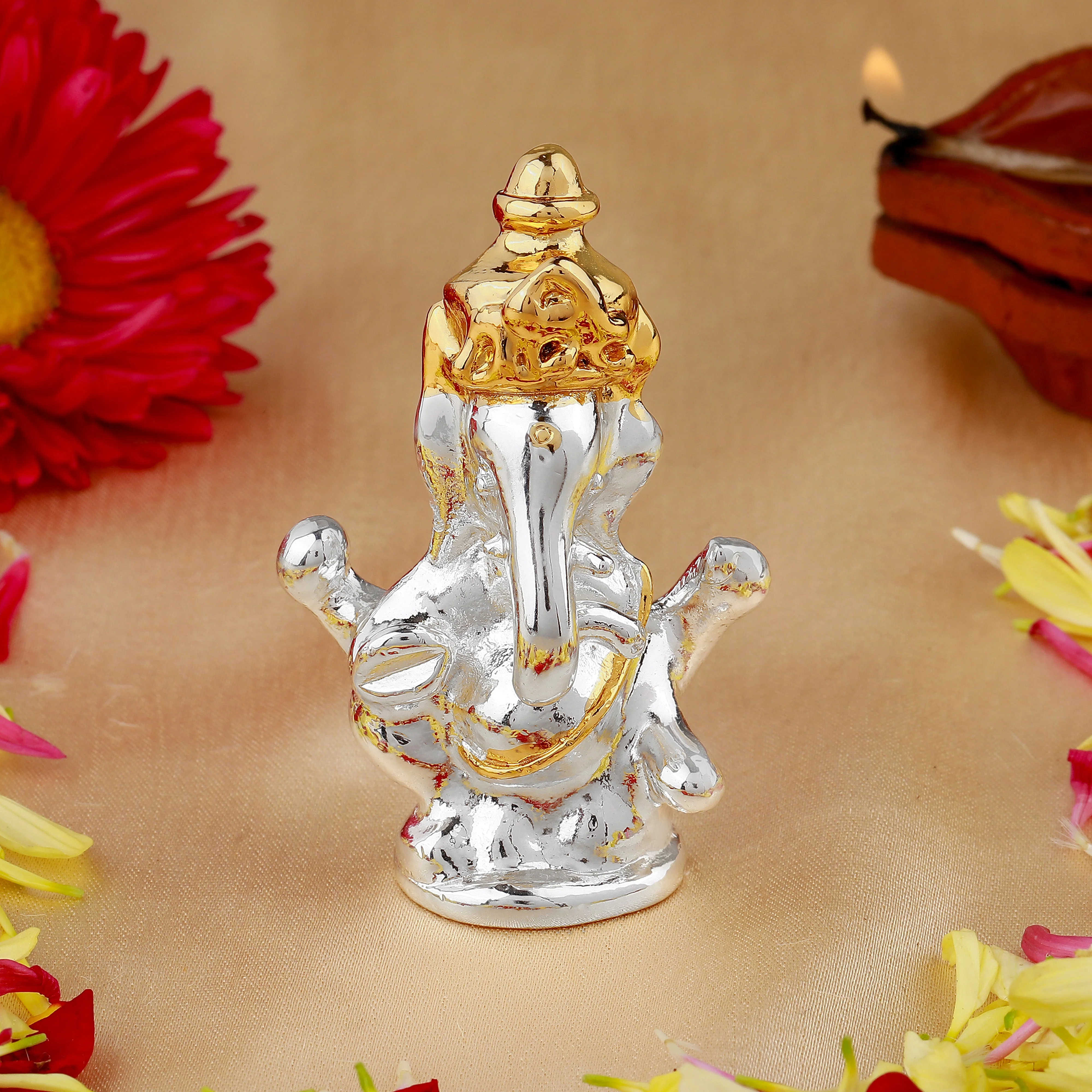 Estele Gold & Rhodium Plated Spiritual Lord Ganesh Idol For Gifts & House Warming/Home/Office Decors.