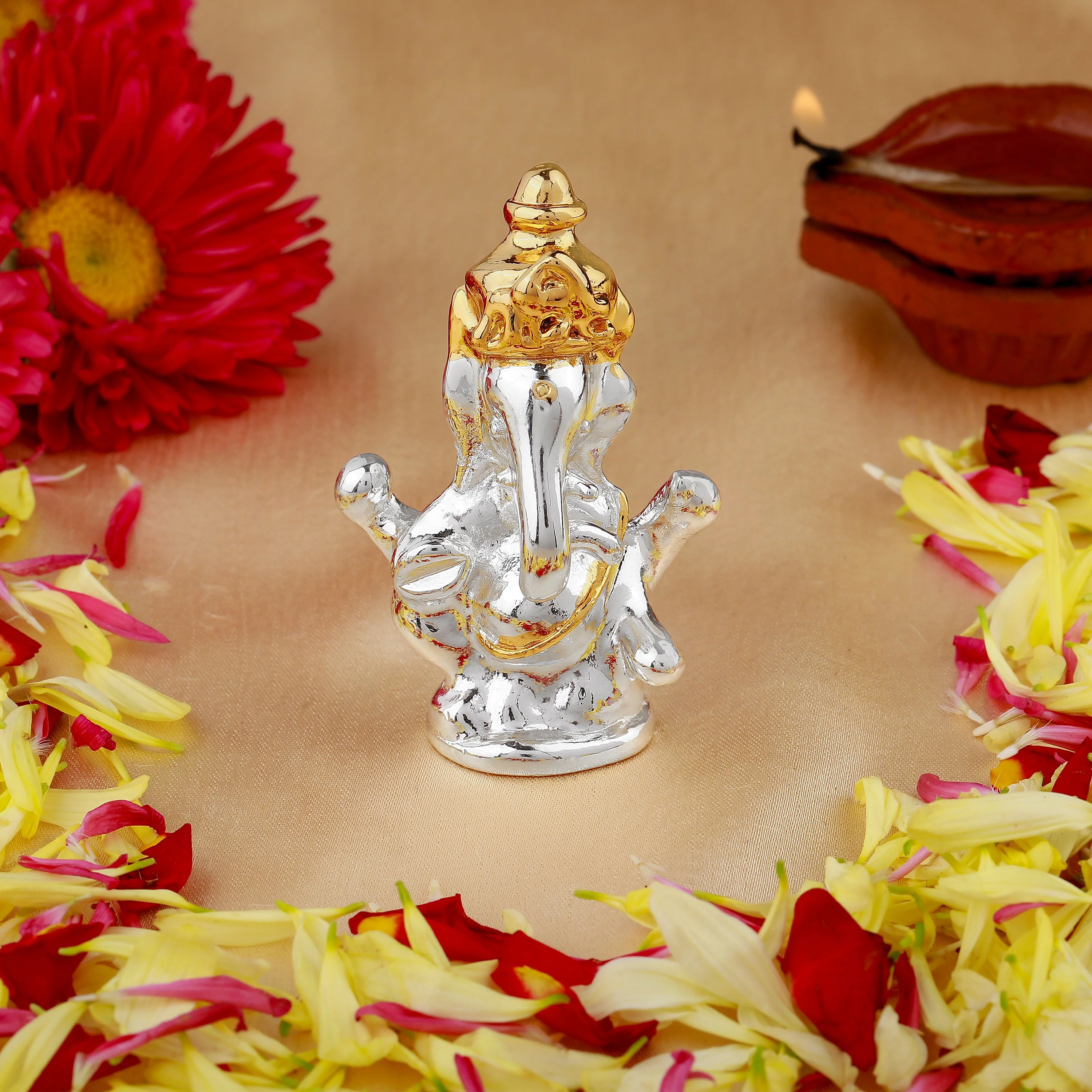 Estele Gold & Rhodium Plated Spiritual Lord Ganesh Idol For Gifts & House Warming/Home/Office Decors. - Image 9