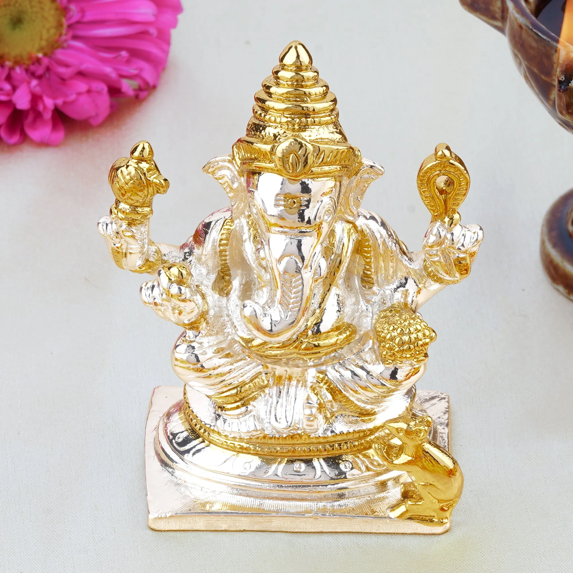 Estele Gold & Rhodium Plated Spiritual Lord Ganesh Idol For Gifts & House Warming/Home/Office Decors.