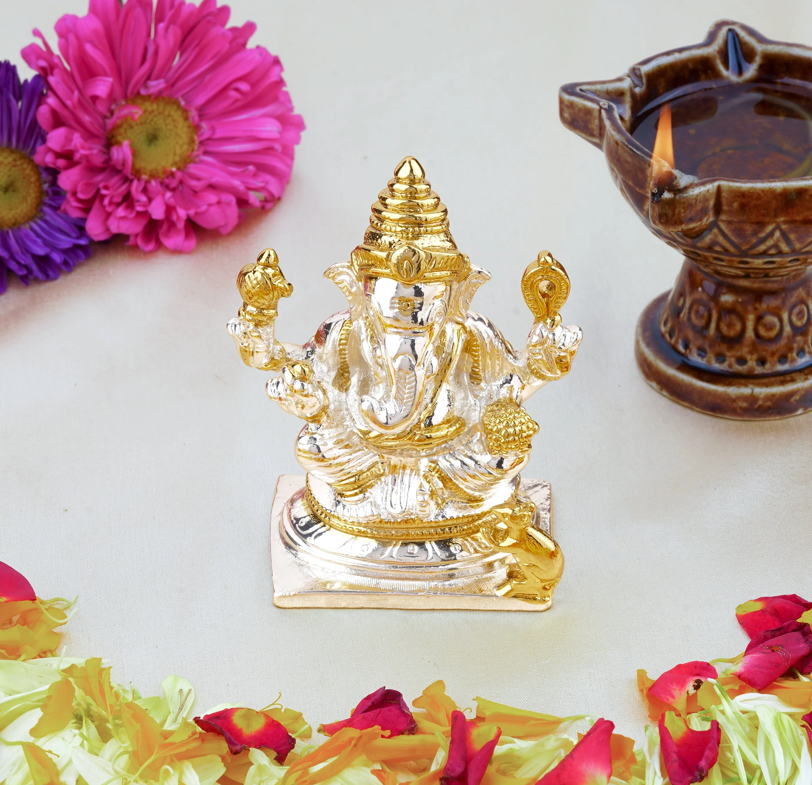 Estele Gold & Rhodium Plated Spiritual Lord Ganesh Idol For Gifts & House Warming/Home/Office Decors. - Image 7