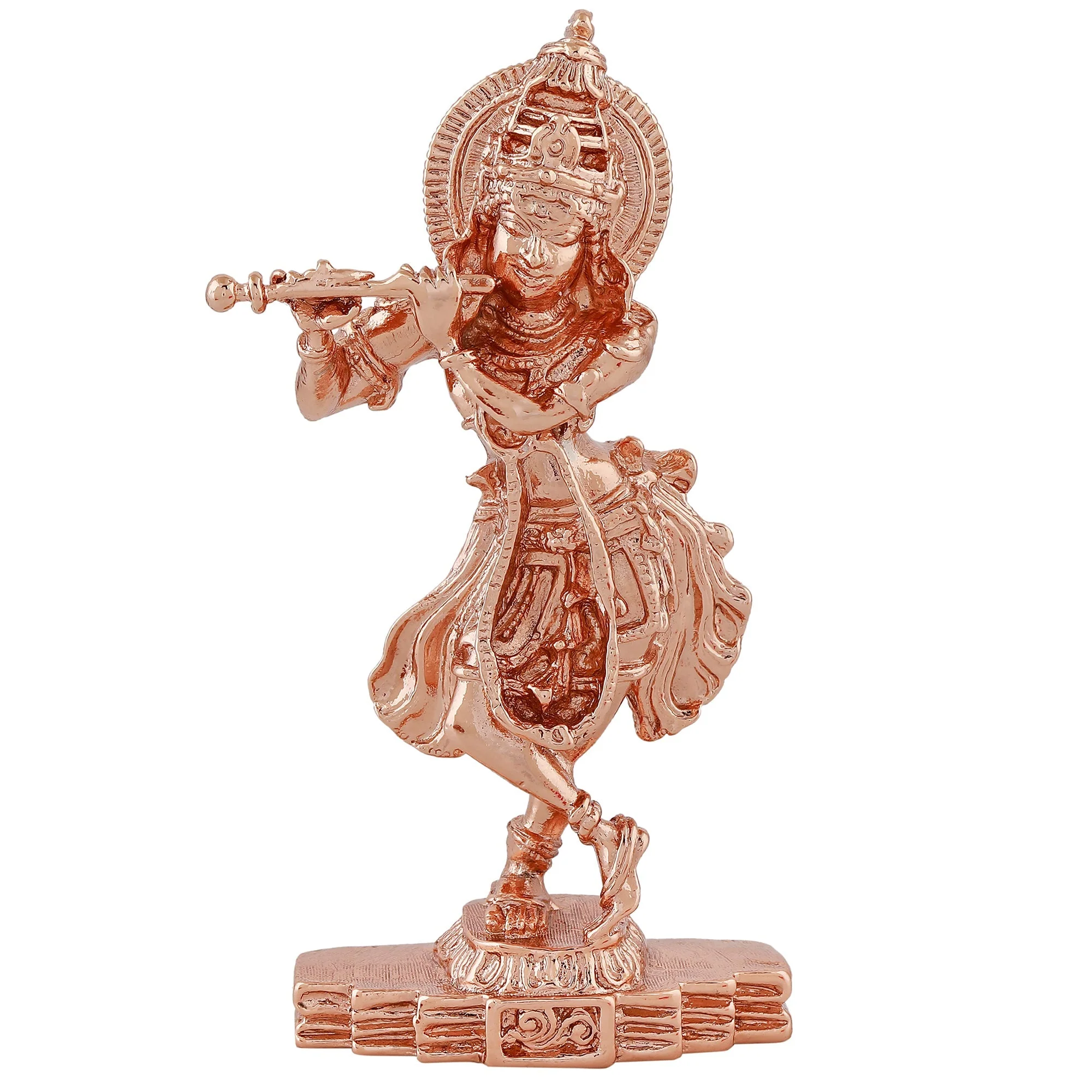 Estele Pink/Rosegold Plated Playing Flute Sri Krishna Idol For Pooja/Car Decor - Image 2