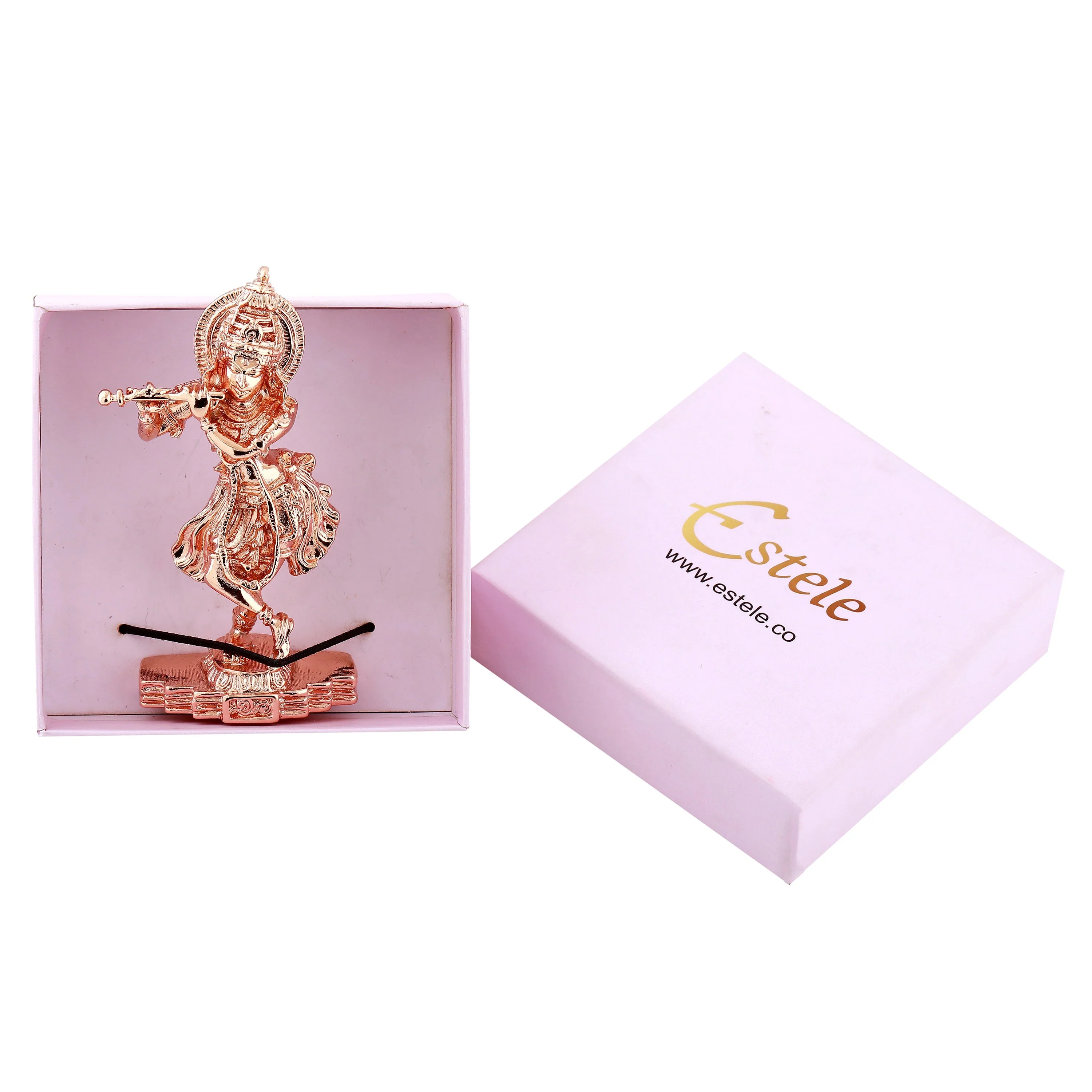 Estele Pink/Rosegold Plated Playing Flute Sri Krishna Idol For Pooja/Car Decor - Image 6