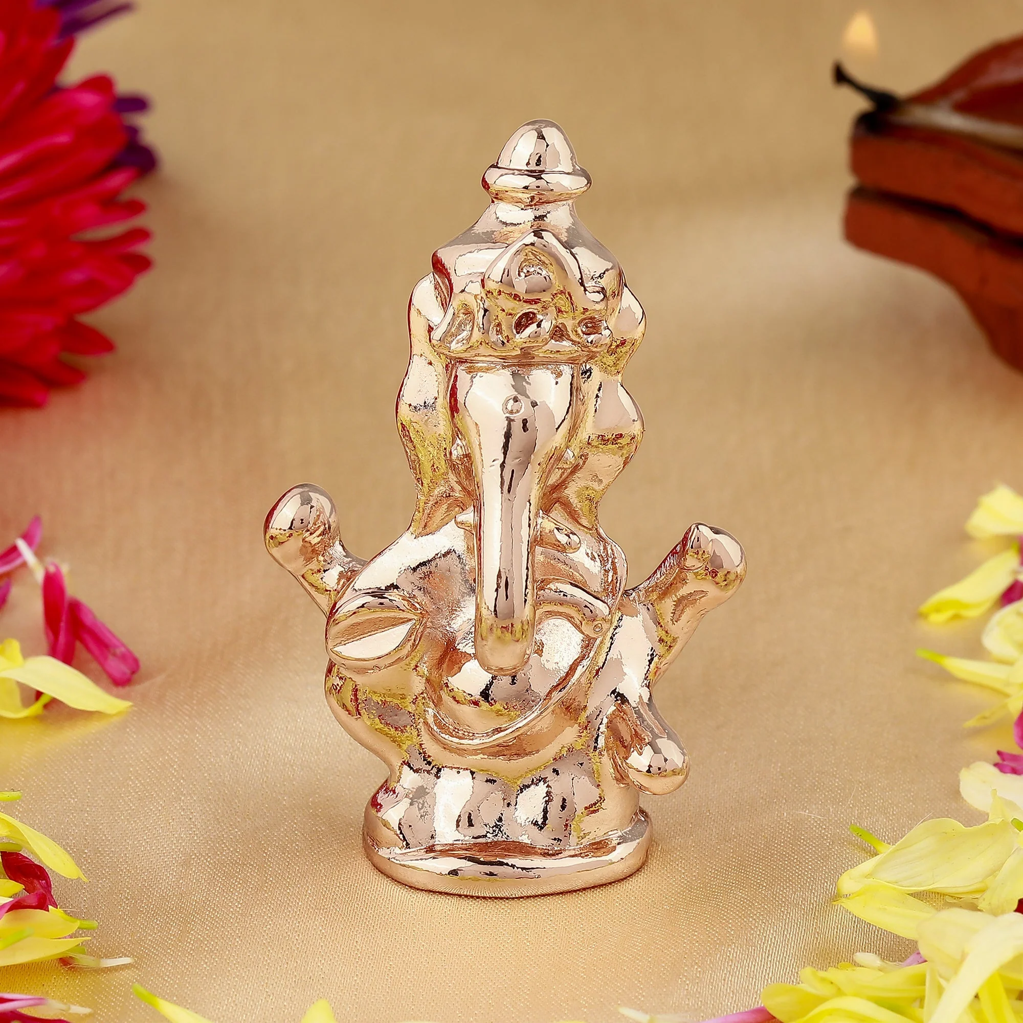Estele Pink/Rosegold Plated Spiritual Lord Ganesh Idol For Gifts & House Warming/Home/Office Decors.