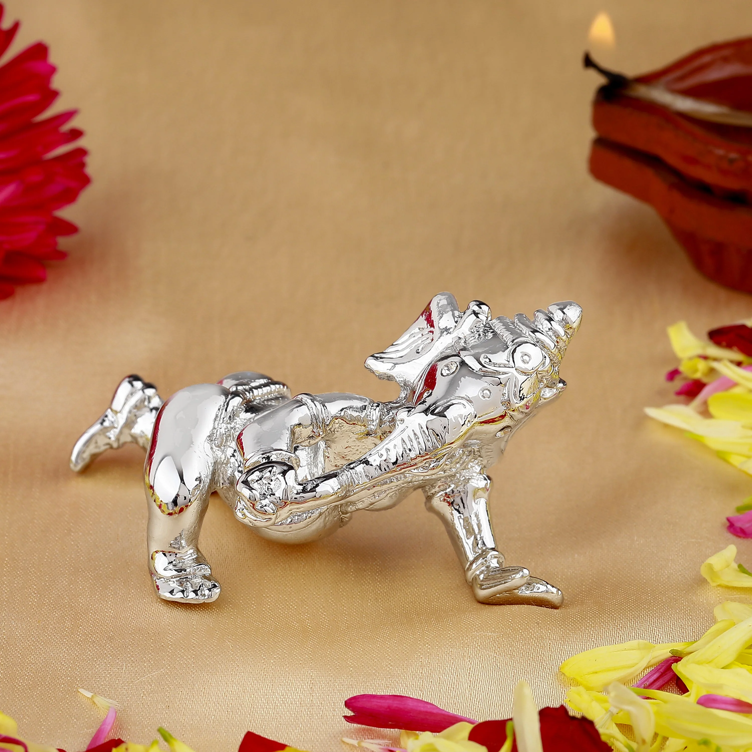 Estele Rhodium Plated Bal Spiritual Lord Ganesh Idol For Gifts & House Warming/Home/Office Decors.