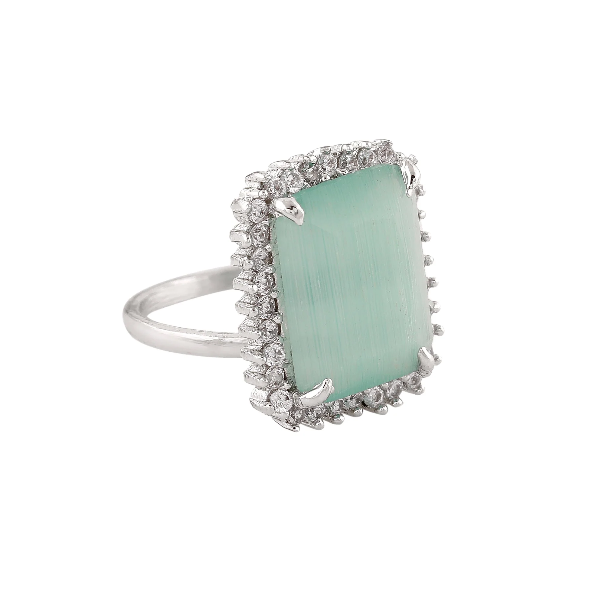 Estele Rhodium Plated Cz Adjustable Glorious Mint Green Finger Ring For Women(Adjustable) - Image 6