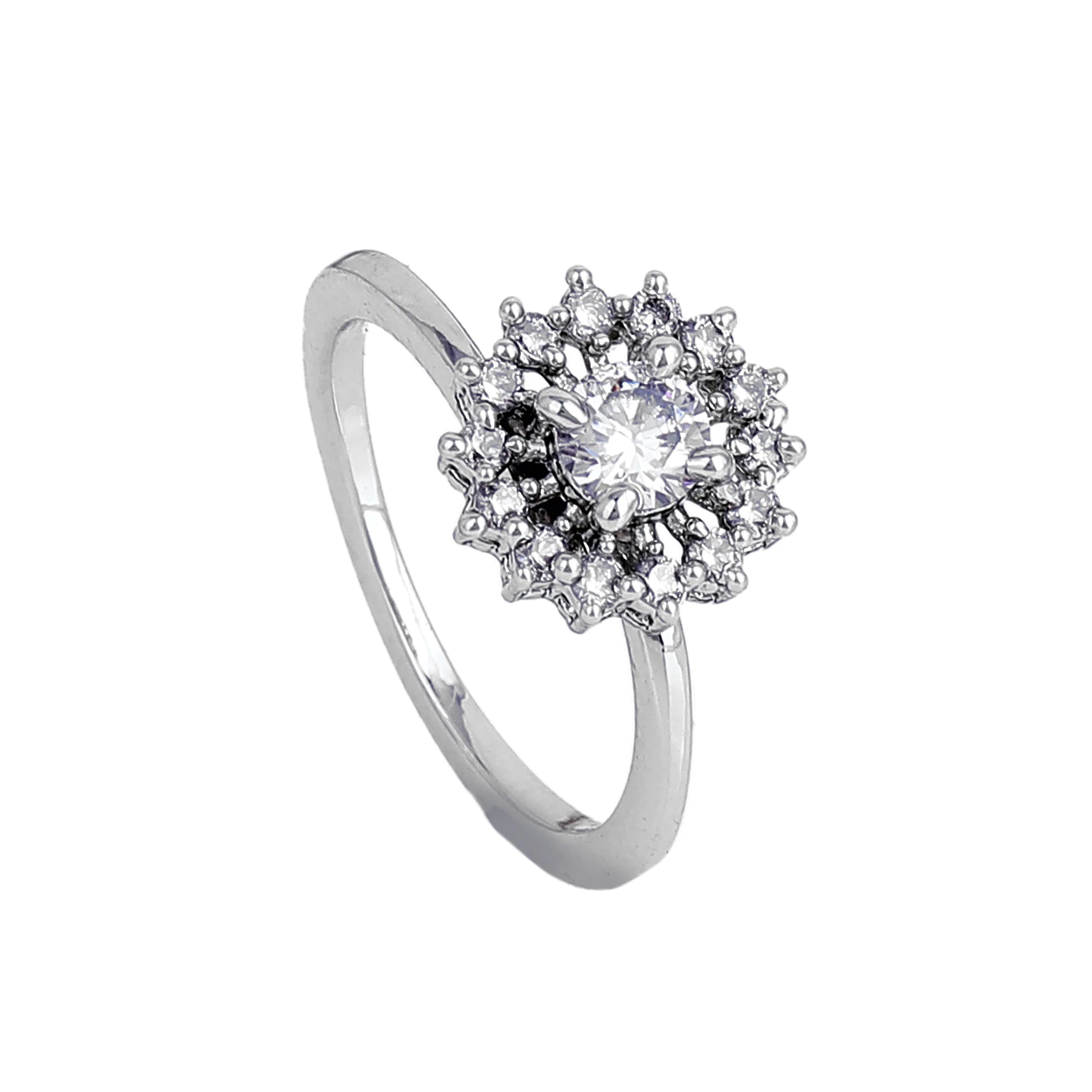 Estele Rhodium Plated CZ Flower Designer Finger Ring for Women (Adjustable) - Image 5