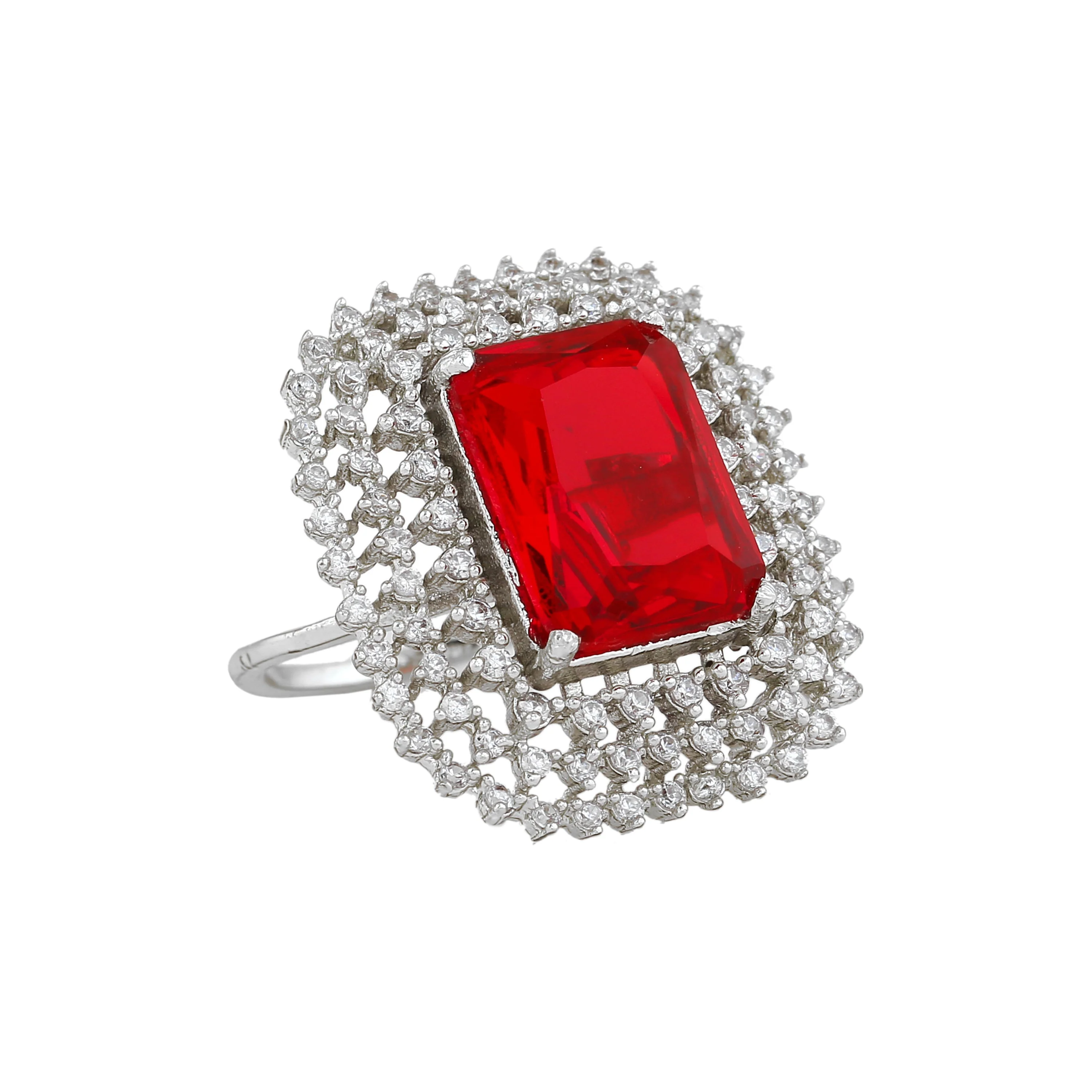 Estele Rhodium Plated Cz Sparkling Finger Ring With Ruby Stone For Women(Adjustable) - Image 4