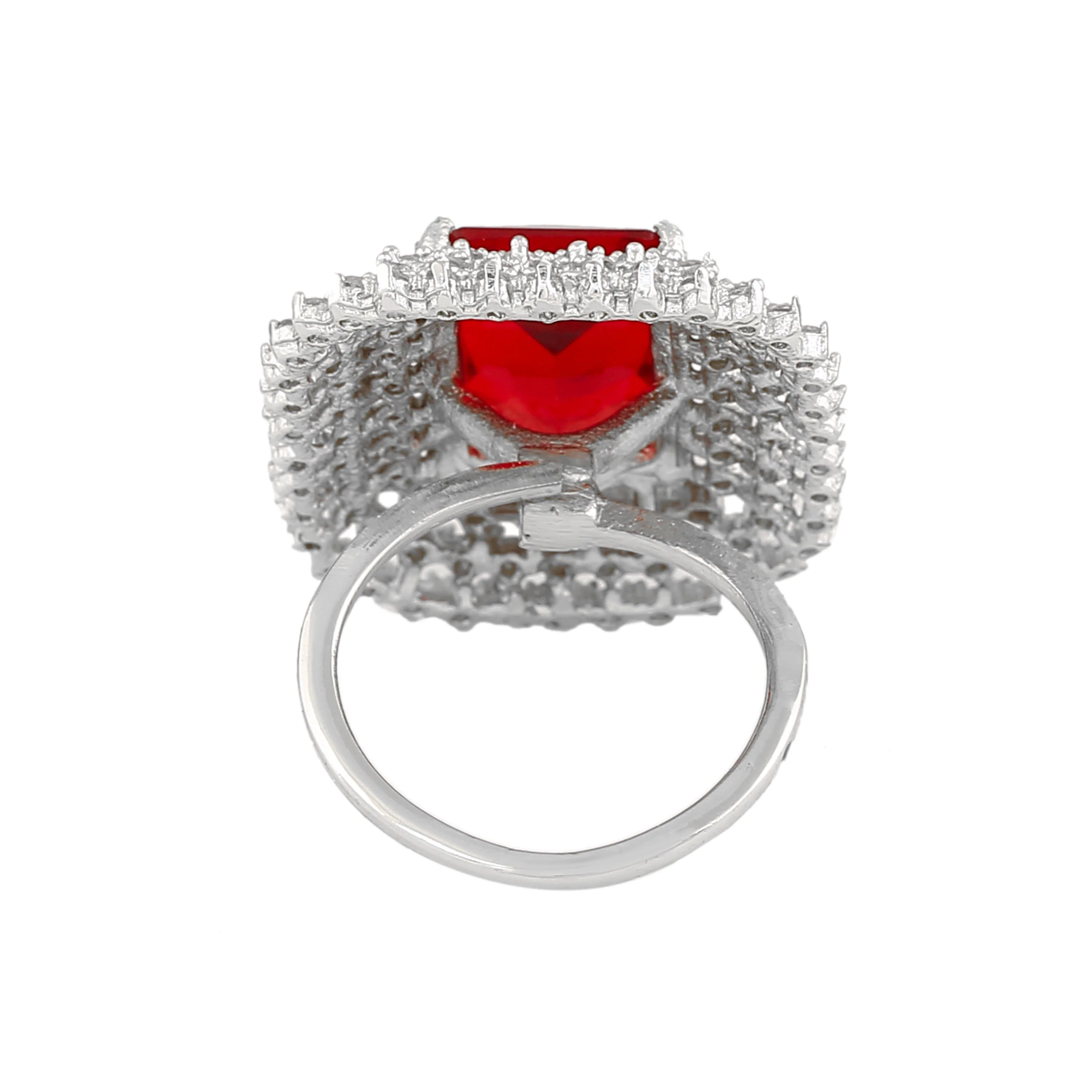 Estele Rhodium Plated Cz Sparkling Finger Ring With Ruby Stone For Women(Adjustable) - Image 6
