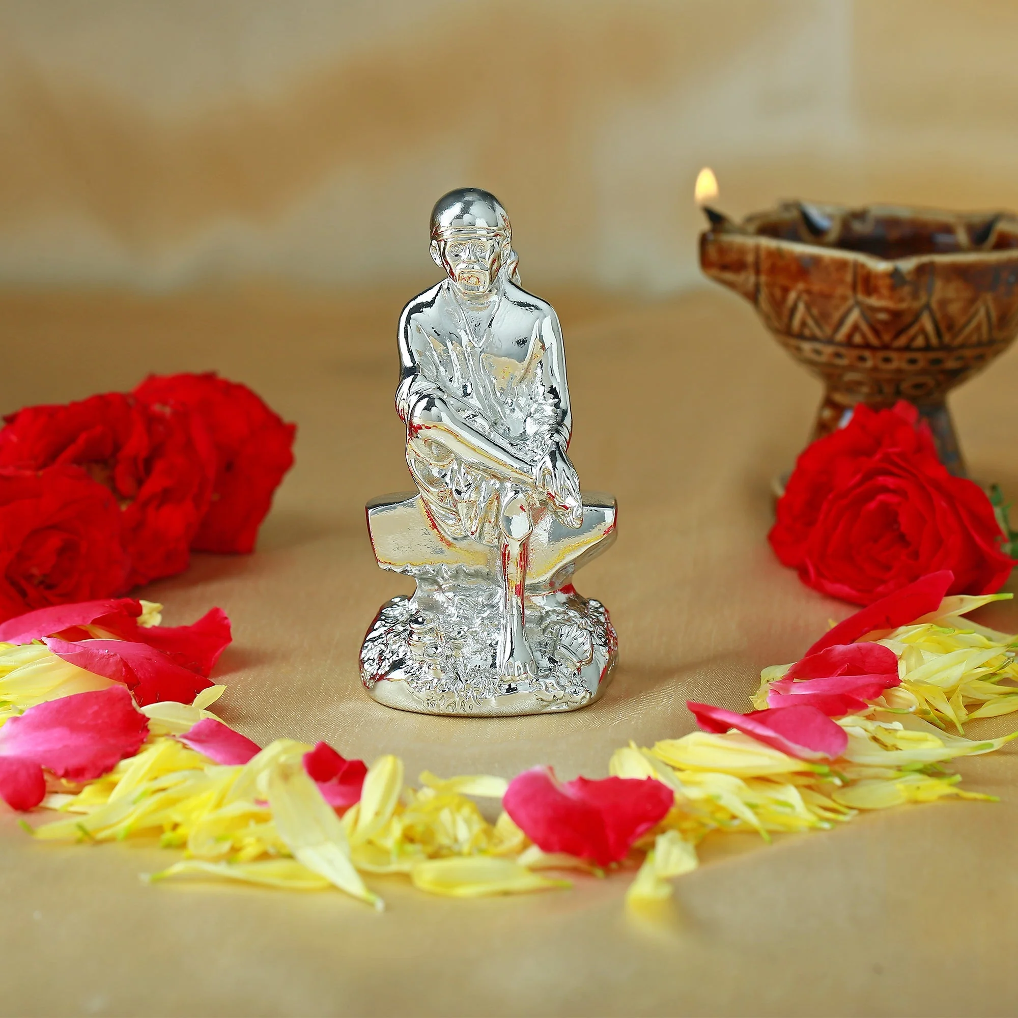 Estele Rhodium Plated Divine Shirdi Wale Sai Baba Idol For Pooja/Car Decor. - Image 8