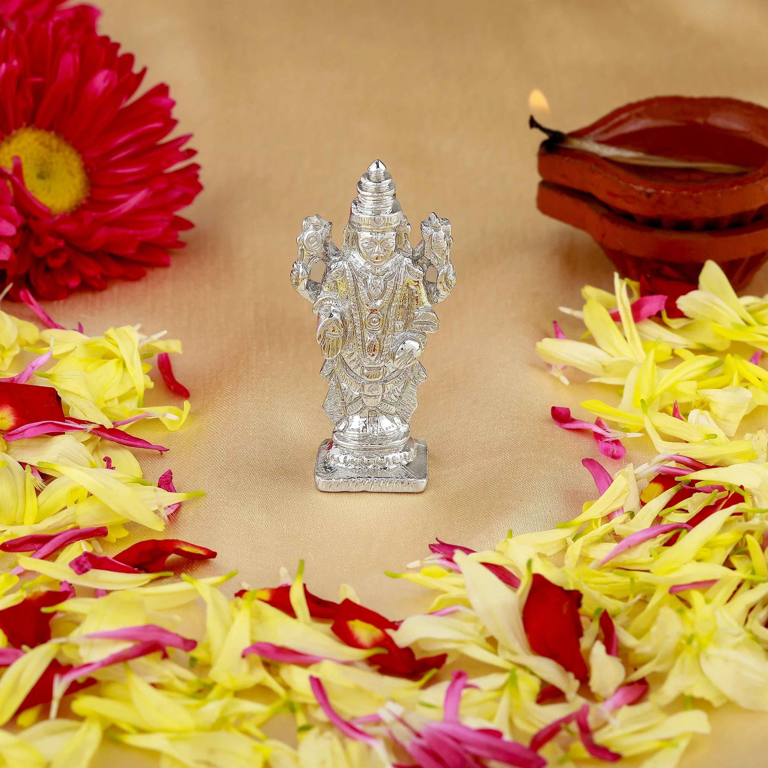 Estele Rhodium Plated Lord Tirupati Balaji Idol Showpiece For Pooja Mandir/ Home Decorative - Image 7