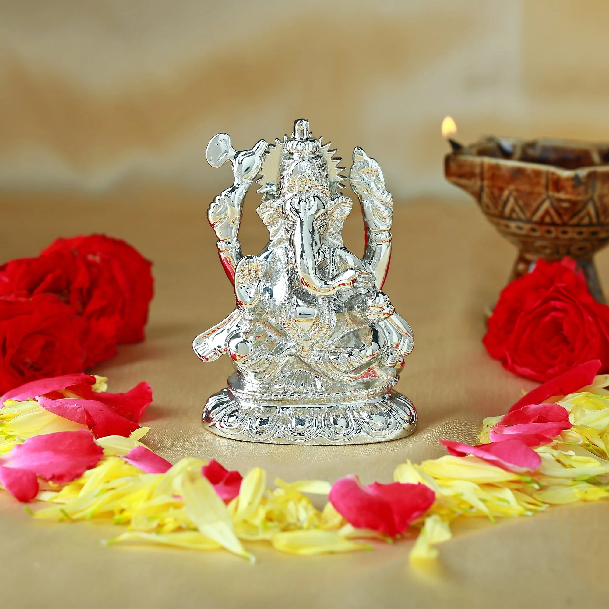 Estele Rhodium Plated Spiritual Lord Ganesh Idol For Gifts & House Warming/Home/Office Decors. - Image 9