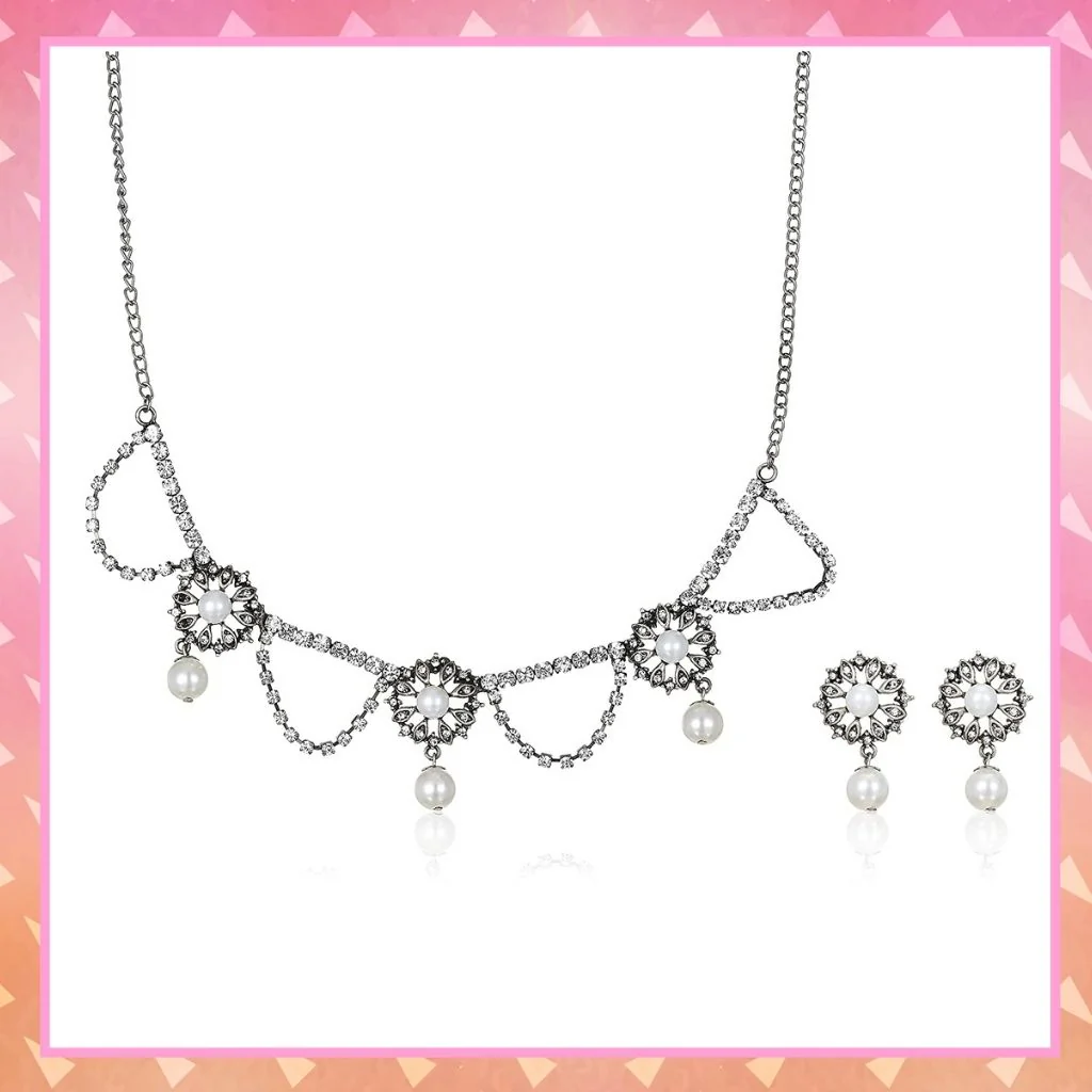 Estele Rhodium Plated Trendy Cz Diamond Designer Necklace Set For Women - Image 7