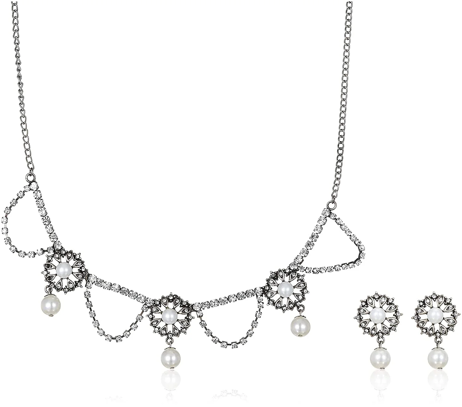 Estele Rhodium Plated Trendy Cz Diamond Designer Necklace Set For Women - Image 8