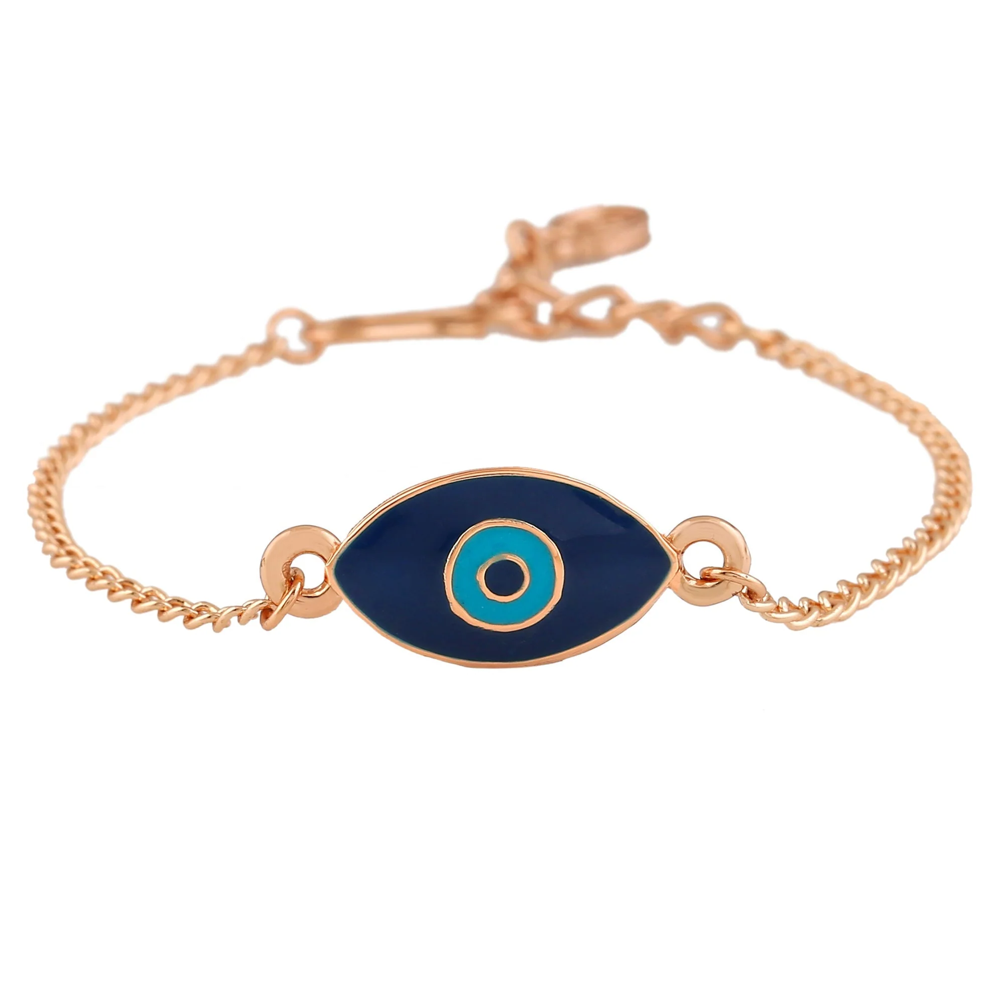 Estele Rose Gold Plated Auspicious Navy Blue Enamel Evil Eye Rakhi Charm Bracelet - Image 3