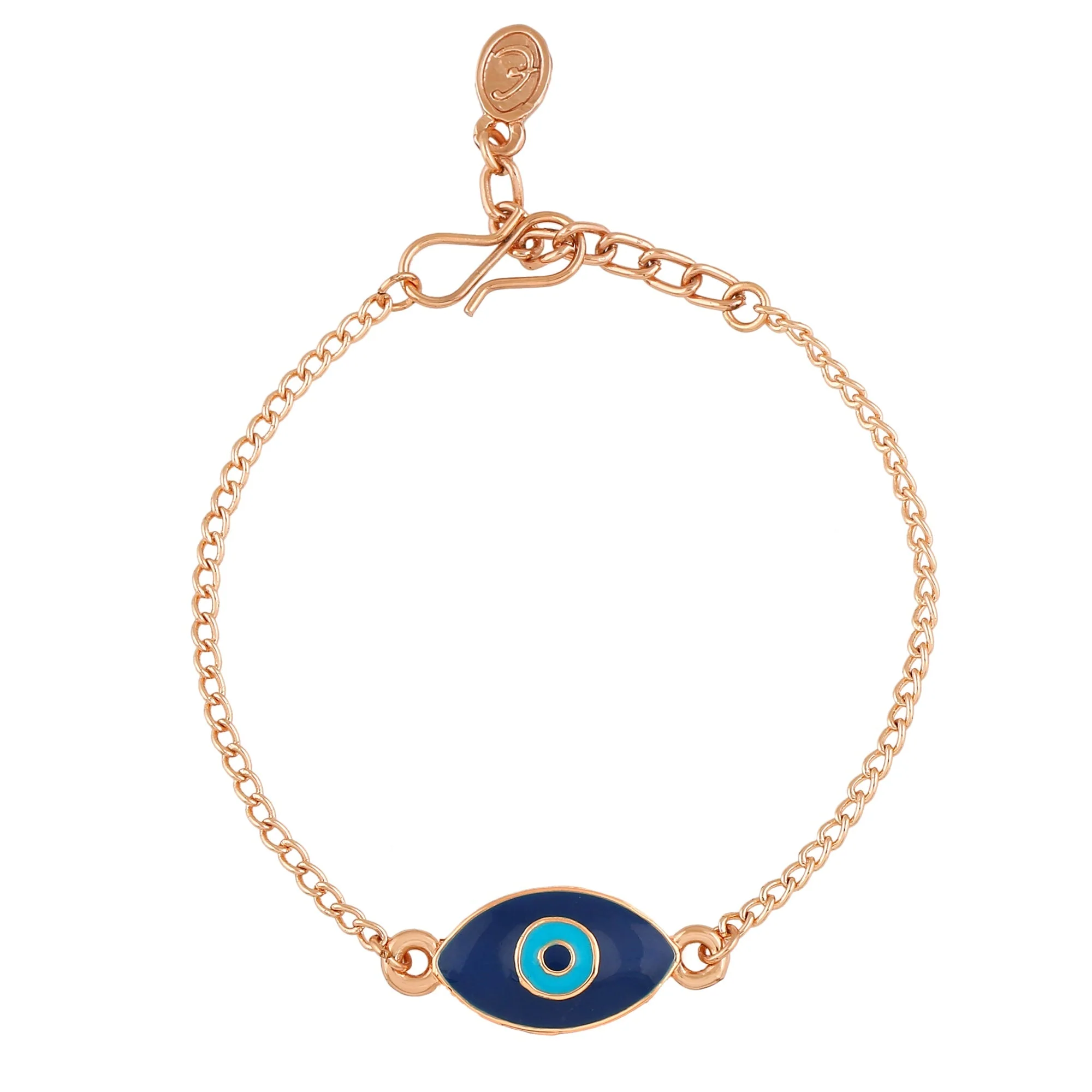 Estele Rose Gold Plated Auspicious Navy Blue Enamel Evil Eye Rakhi Charm Bracelet - Image 4