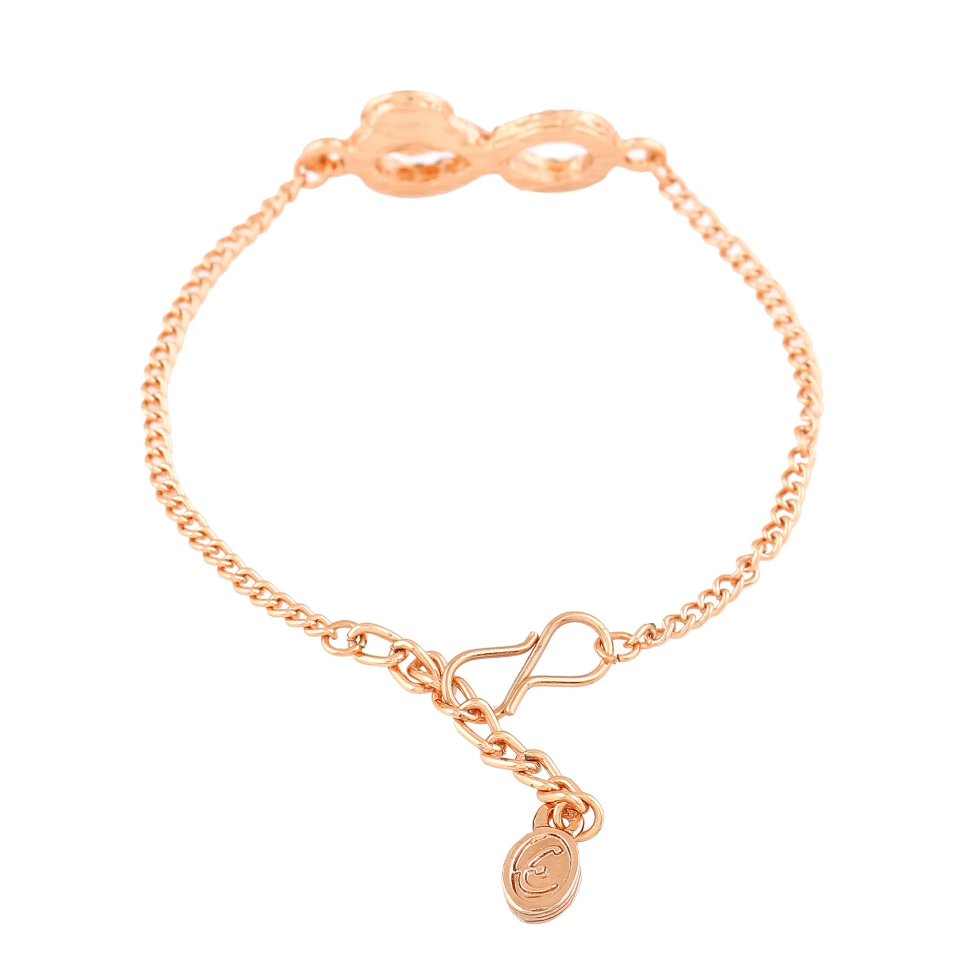 Estele Rose Gold Plated Austrian Crystals Navy Blue Evil Eye Infinity Charm Bracelet - Image 8