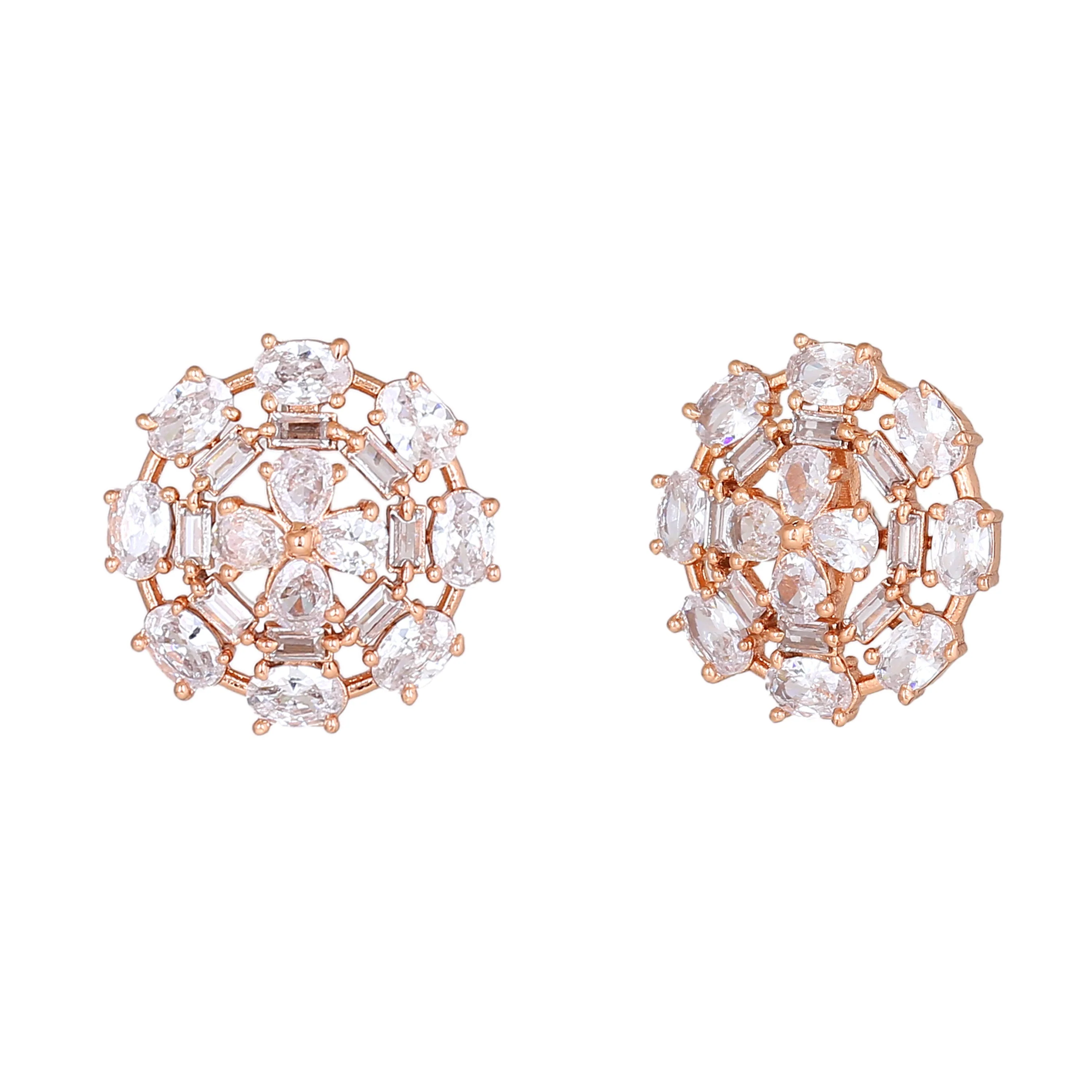 Estele Rose Gold Plated Cz Floret Designer Stud Earrings For Women - Image 3