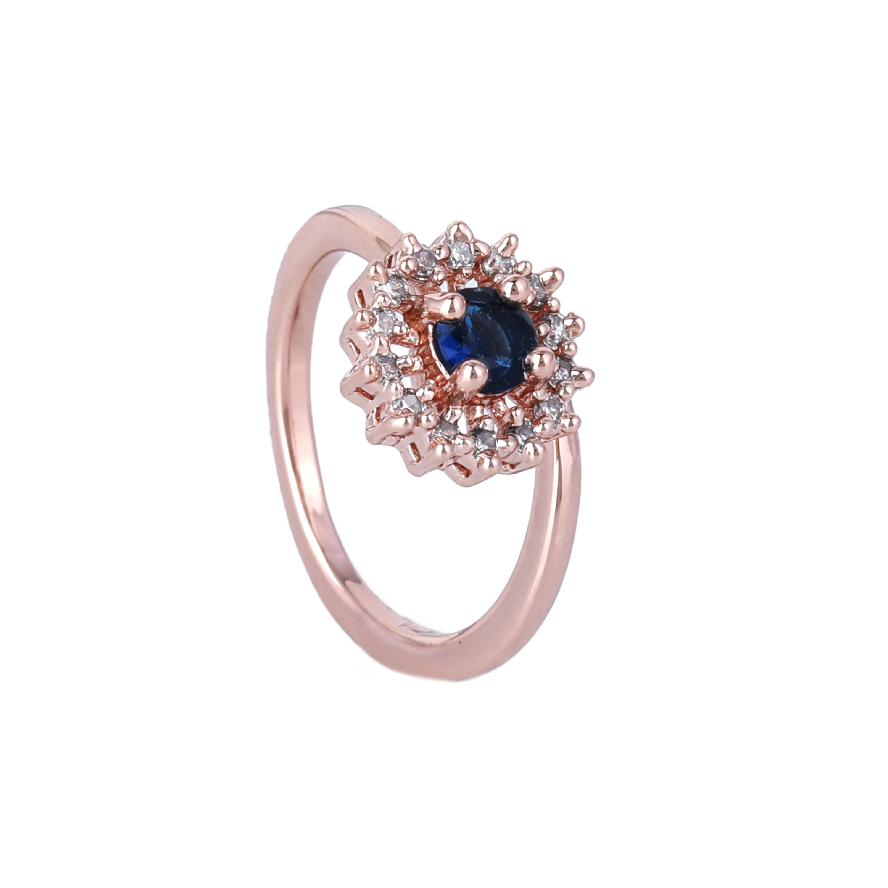 Estele Rose Gold Plated CZ Flower Designer Finger Ring with Blue Stones for Women (Adjustable) - Image 3