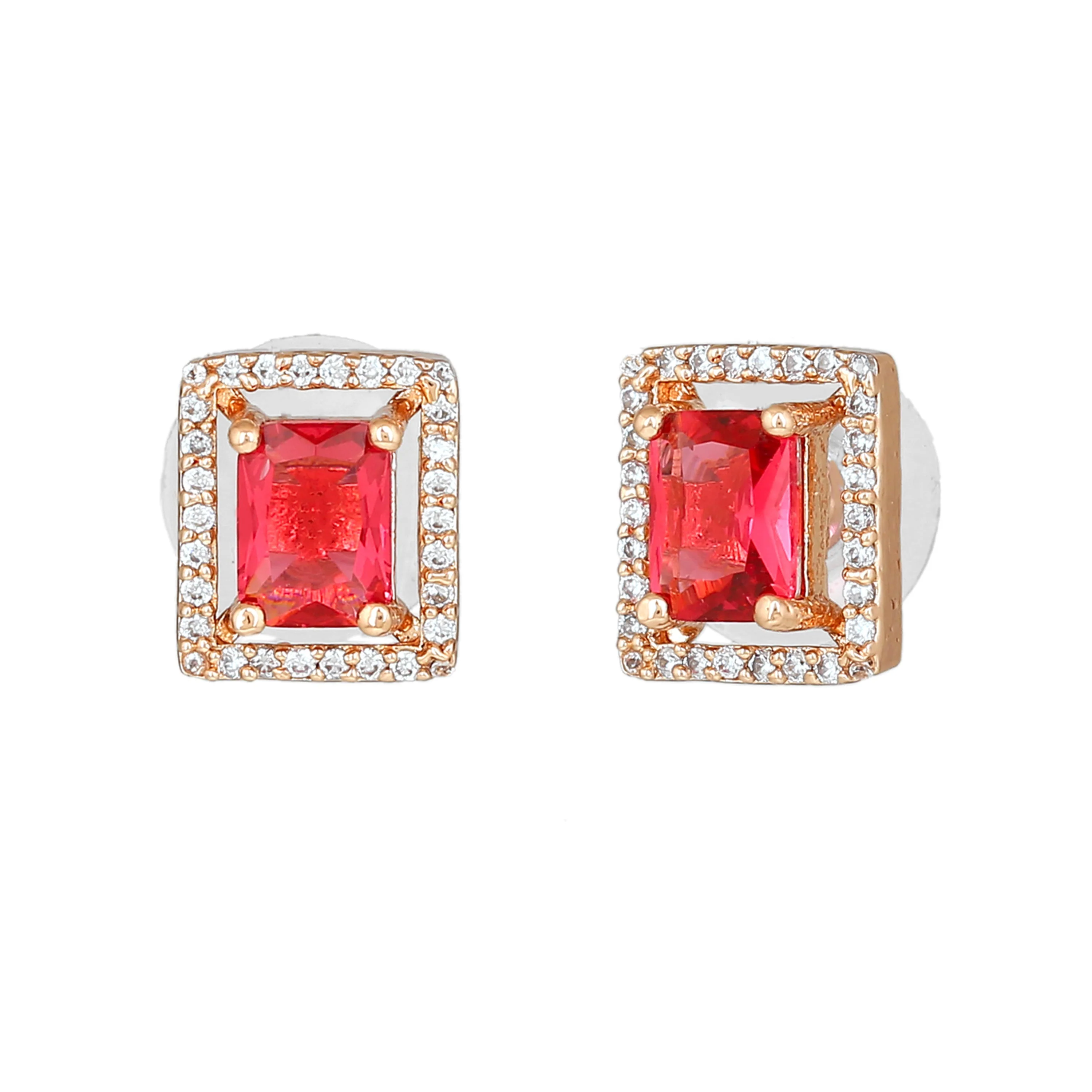 Estele Rose Gold Plated Cz Sparkling Designer Stud Earrings With Tourmaline Pink For Women - Image 3