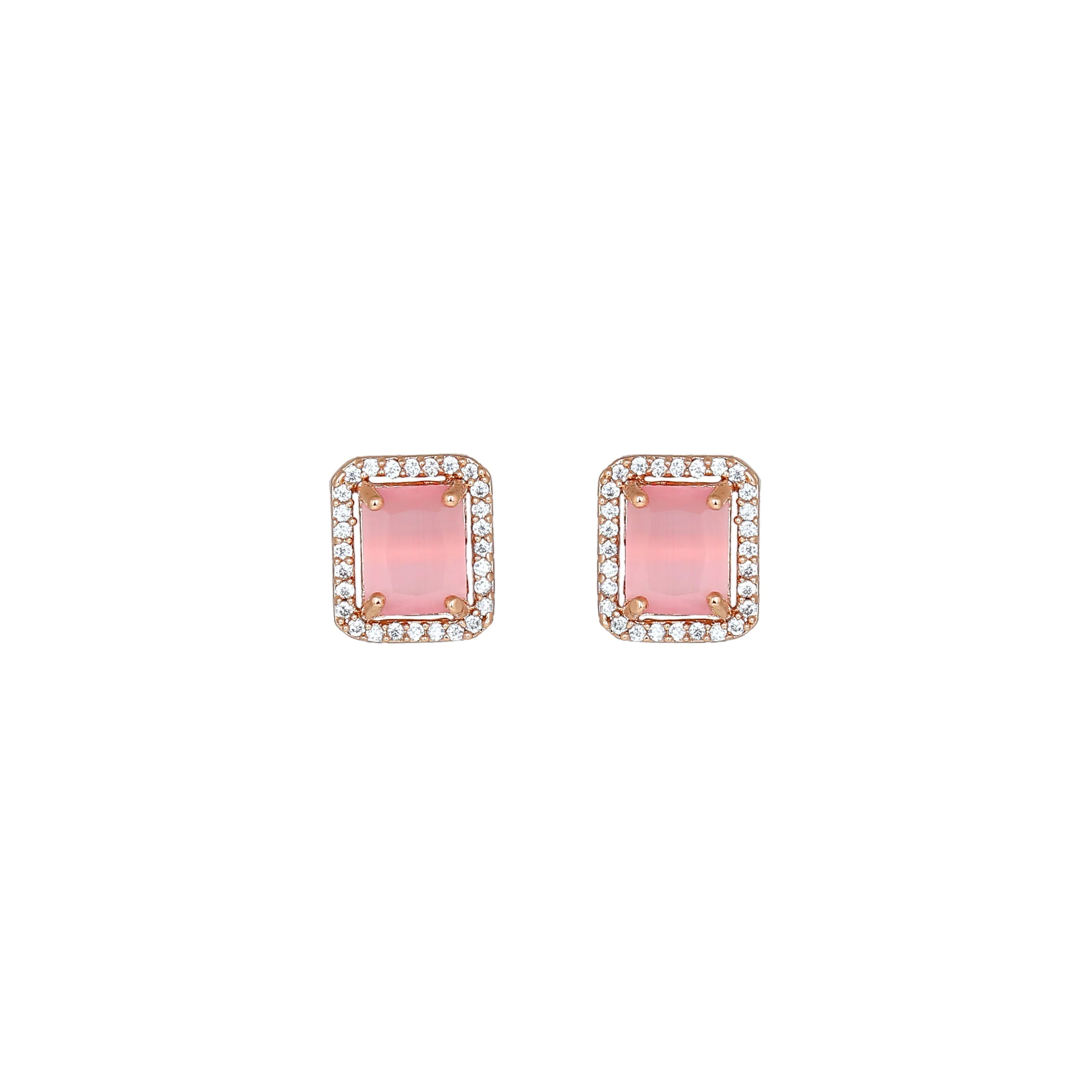 Estele Rose Gold Plated Cz Sparkling Square Designer Pendant Set With Mint Pink Crystals For Women - Image 5