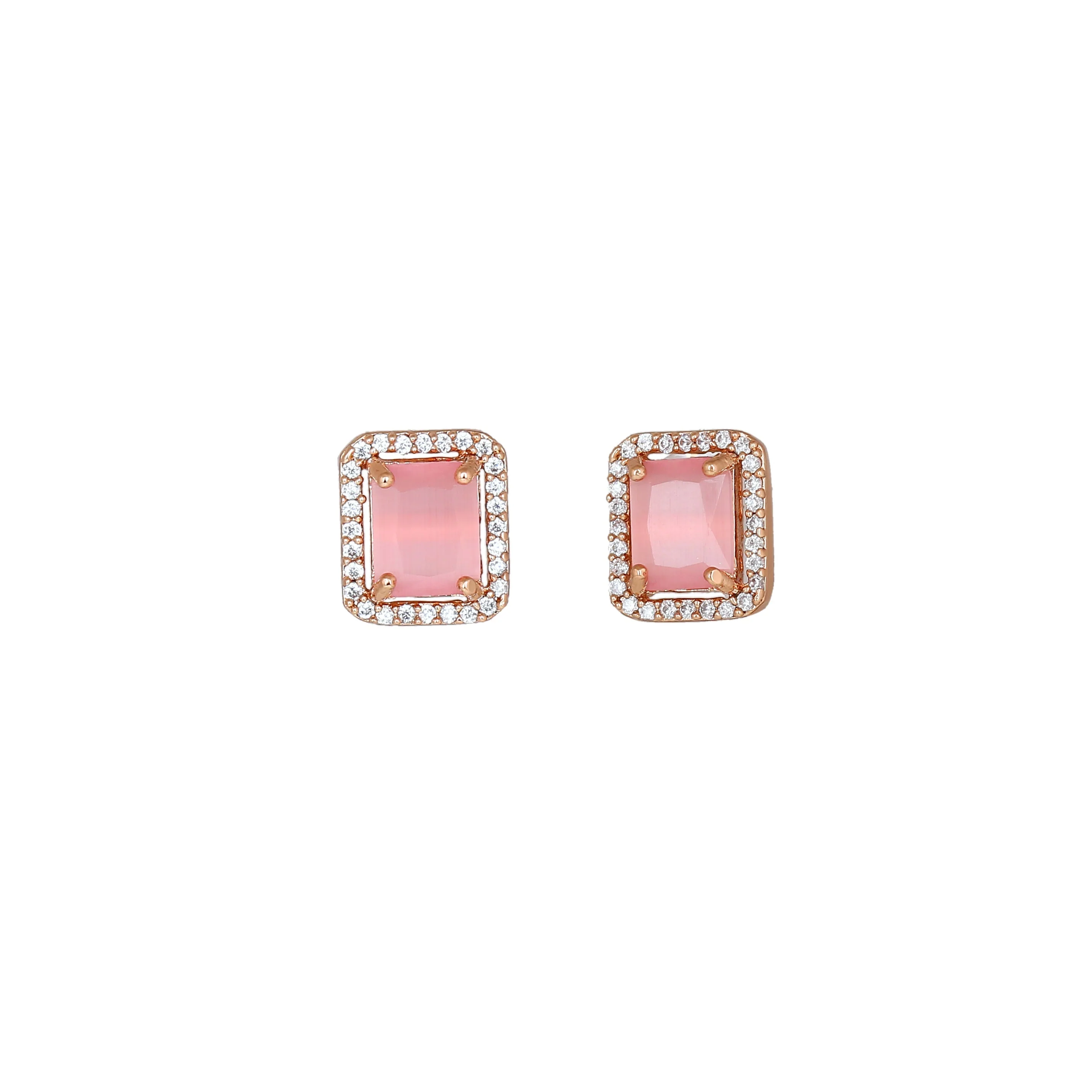 Estele Rose Gold Plated Cz Sparkling Square Designer Pendant Set With Mint Pink Crystals For Women - Image 9