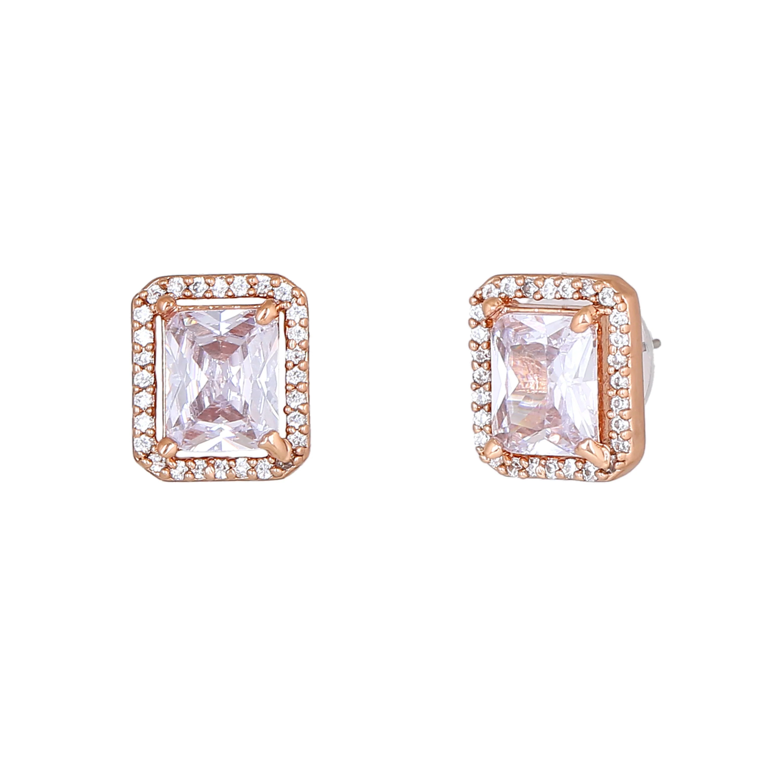 Estele Rose Gold Plated Cz Square Designer Stud Earrings For Women - Image 3