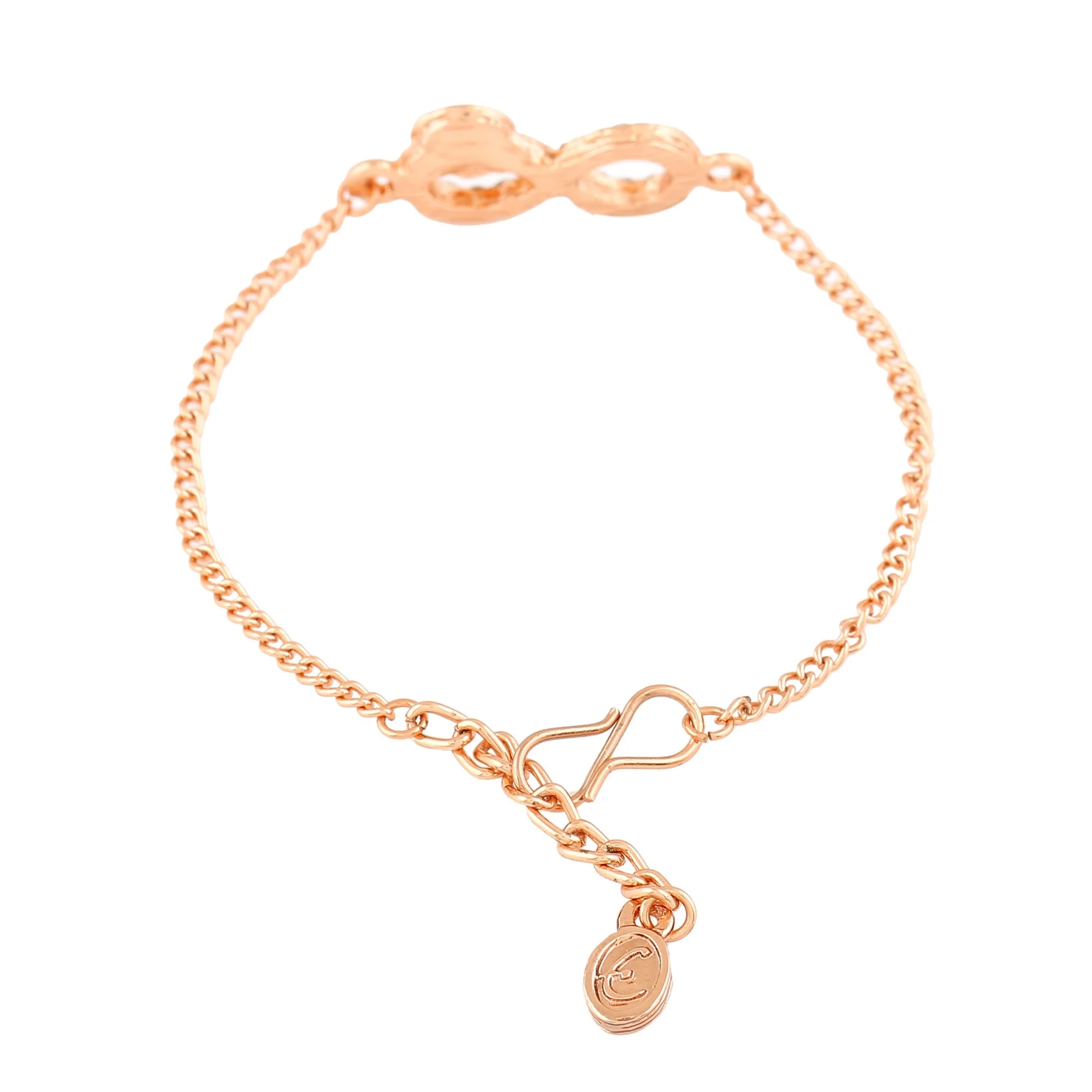 Estele Rose Gold Plated Navy Blue Evil Eye Infinity Rakhi Charm Bracelet with Austrian Crystals - Image 6