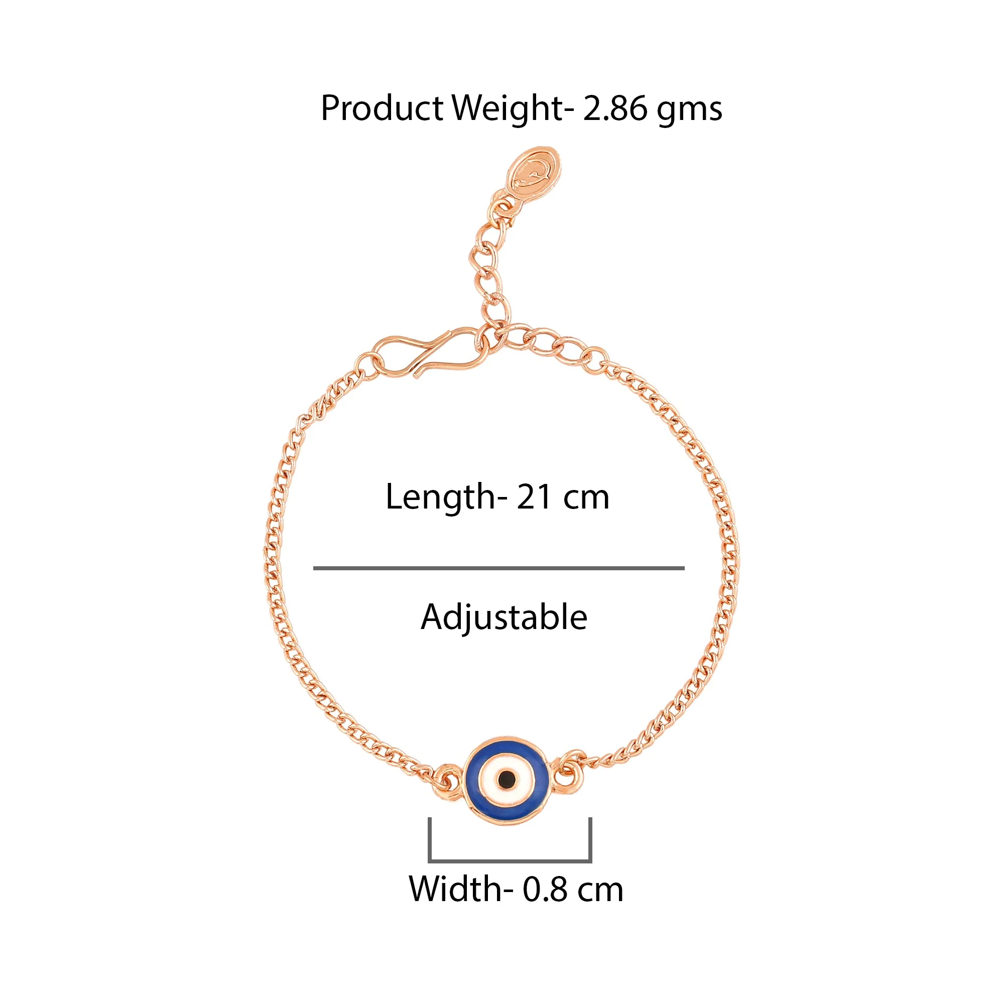 Estele Rose Gold Plated Round Evil Eye Navy Blue & White Rakhi Charm Bracelet - Image 6