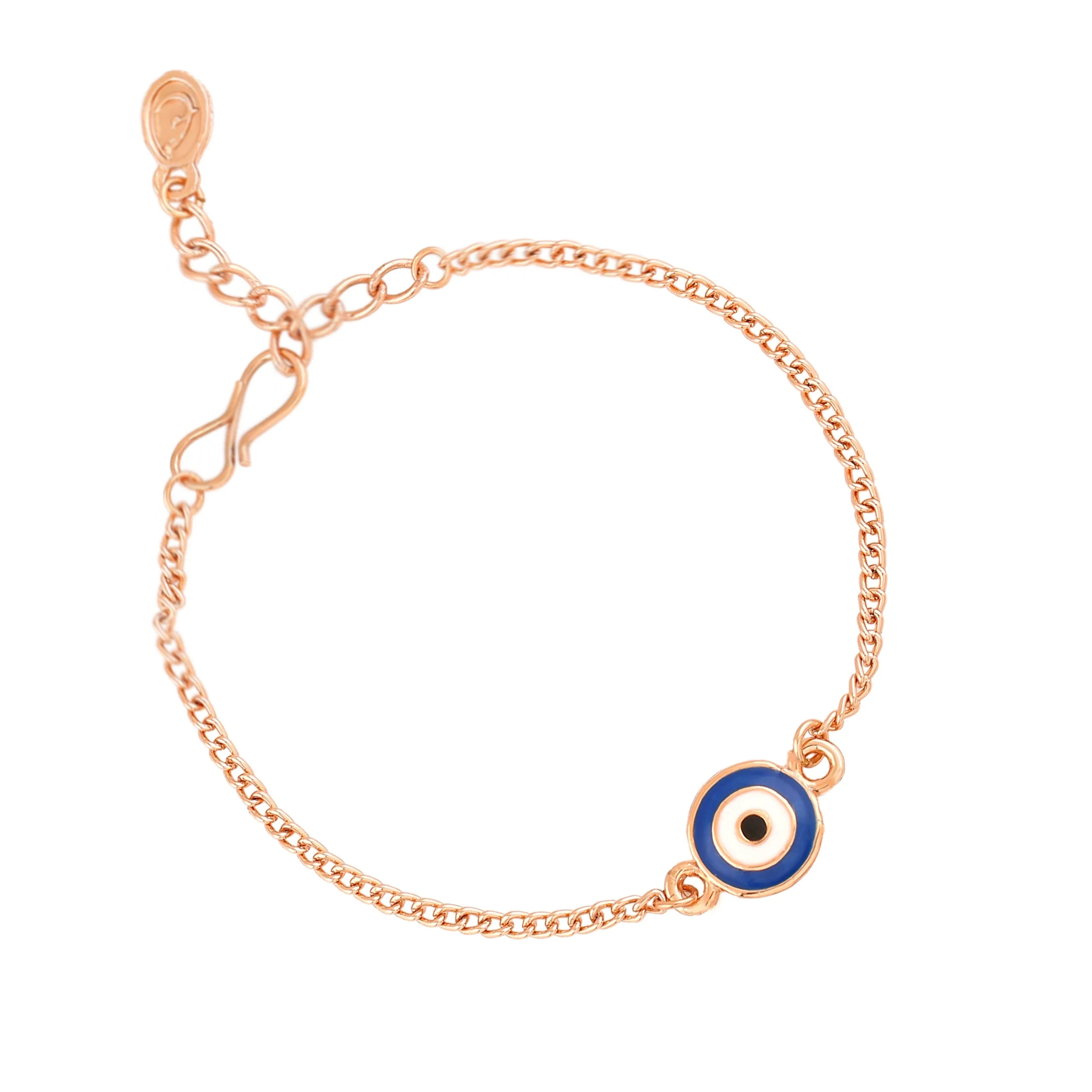 Estele Rose Gold Plated Round Evil Eye Navy Blue & White Rakhi Charm Bracelet - Image 7