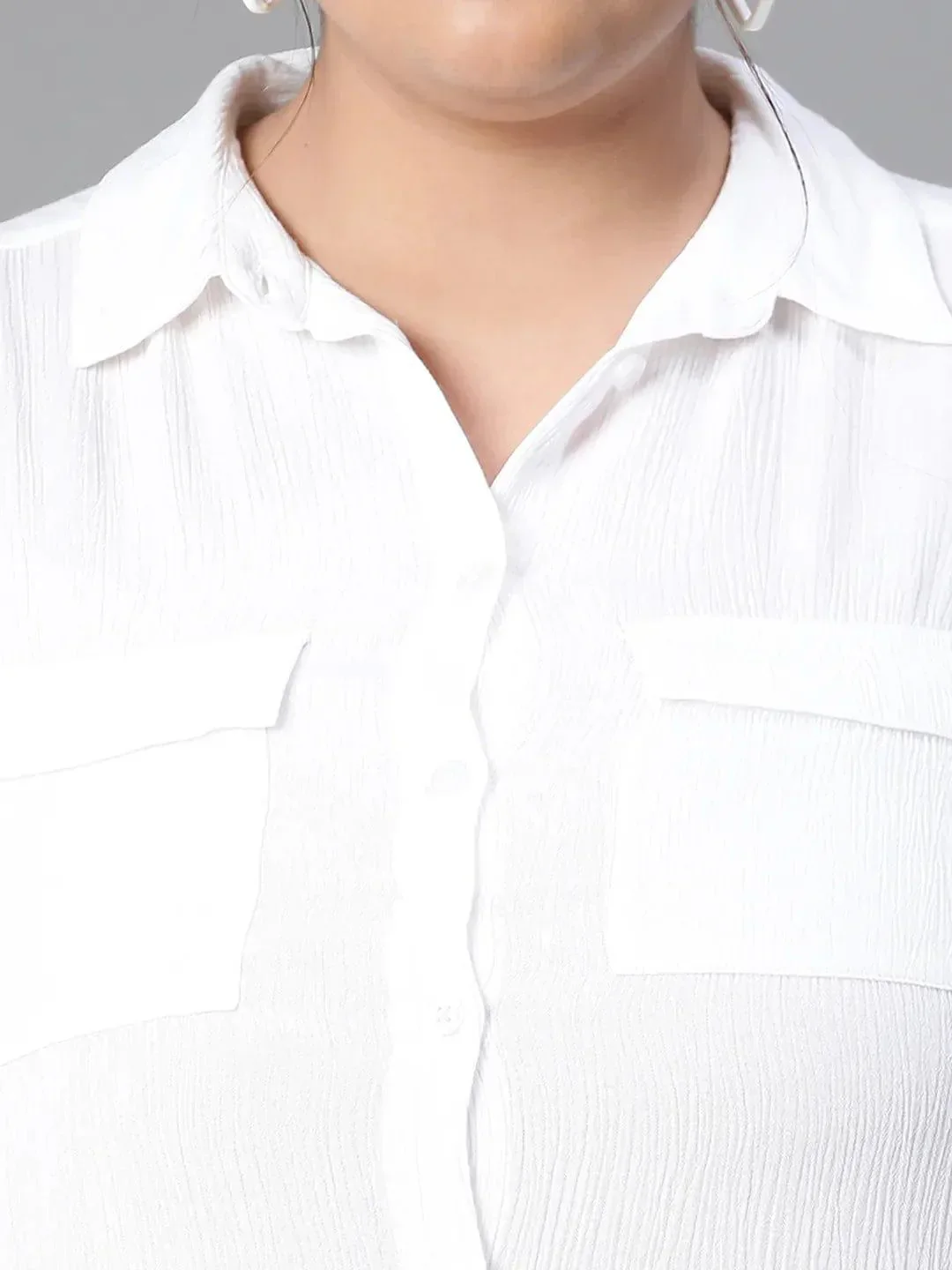 Ethereal White Collared Sleeveless Plus Size Shirt - Image 6