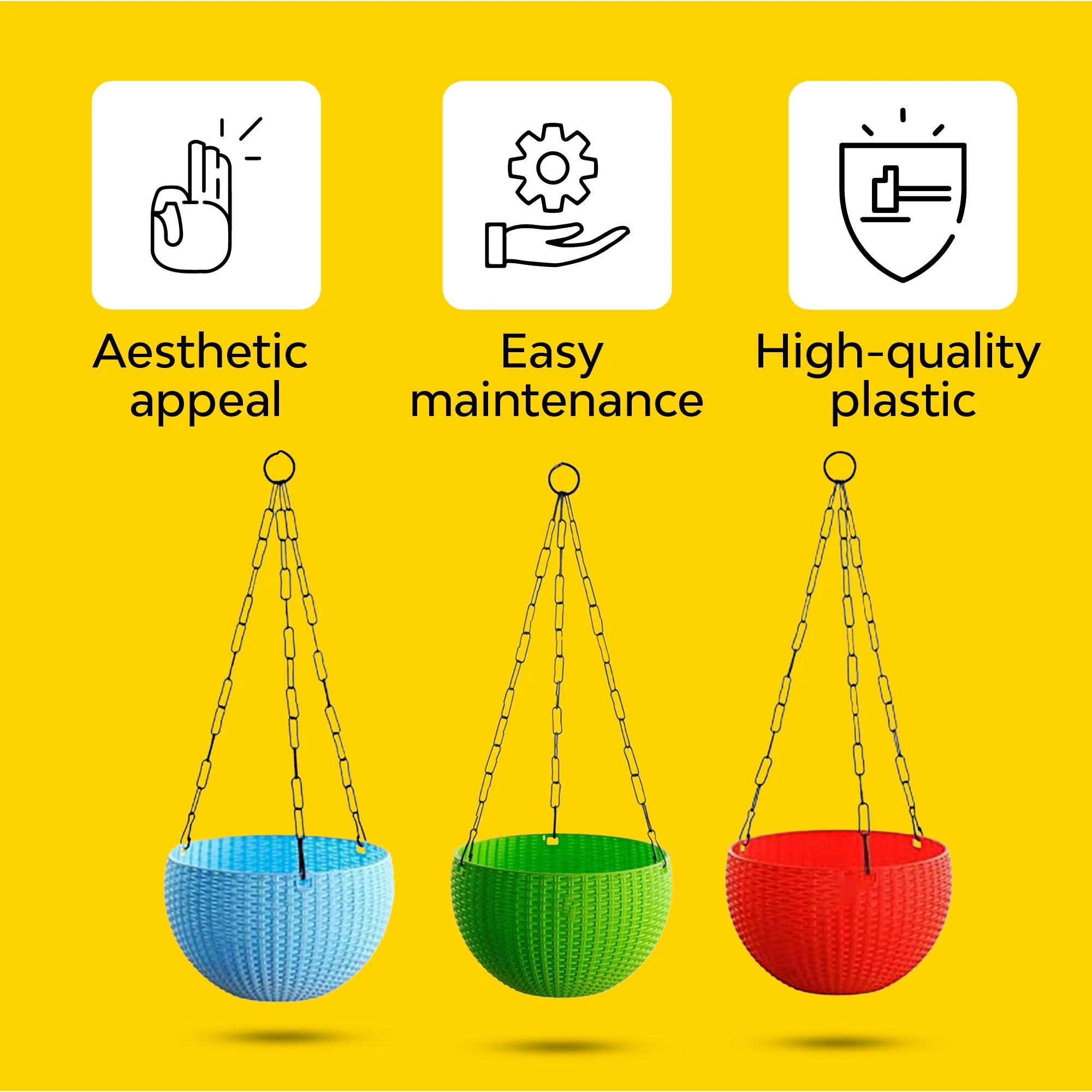 Euro Plastic Balcony Hanging Pots | Set Of 5 - Image 4