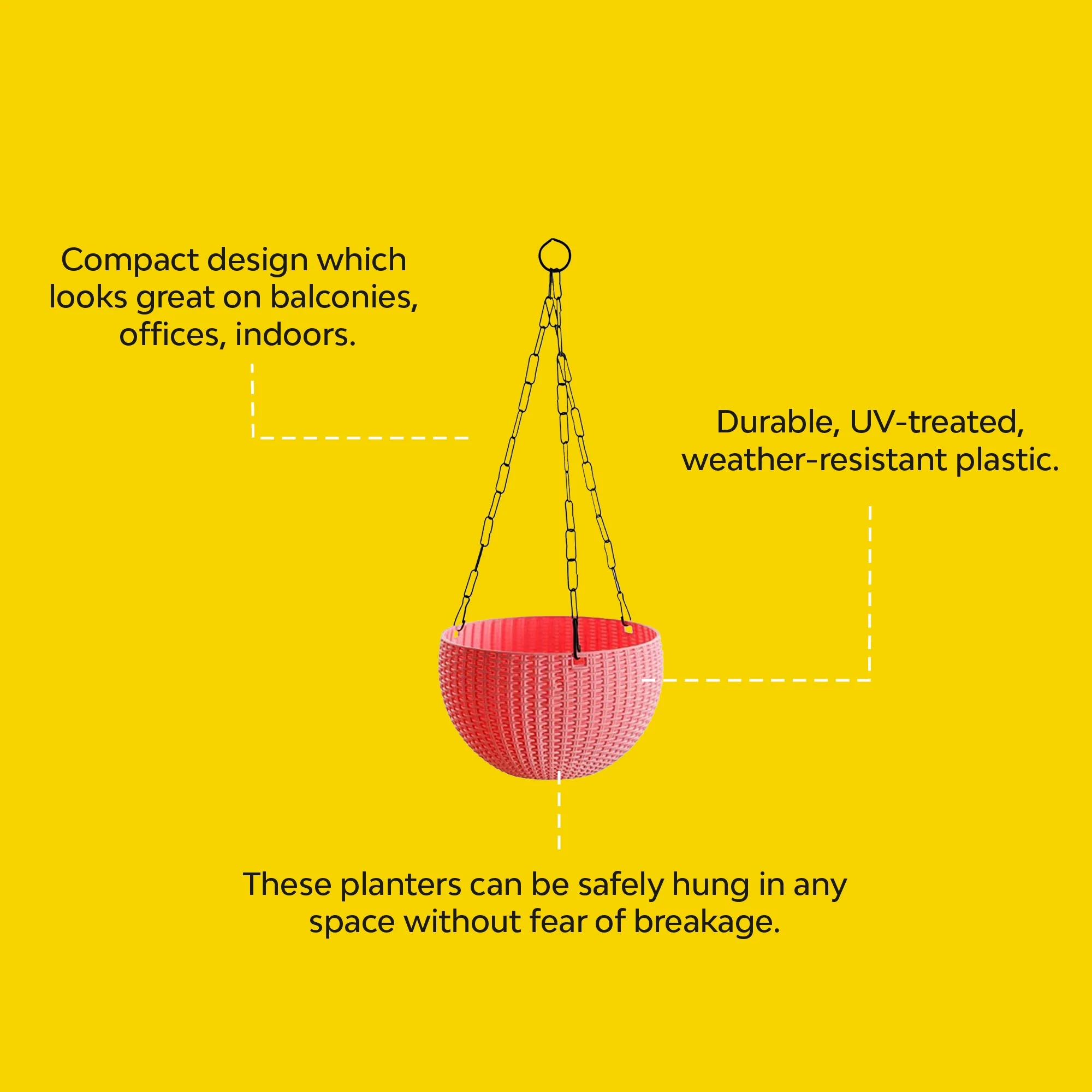 Euro Plastic Balcony Hanging Pots | Set Of 5 - Image 6