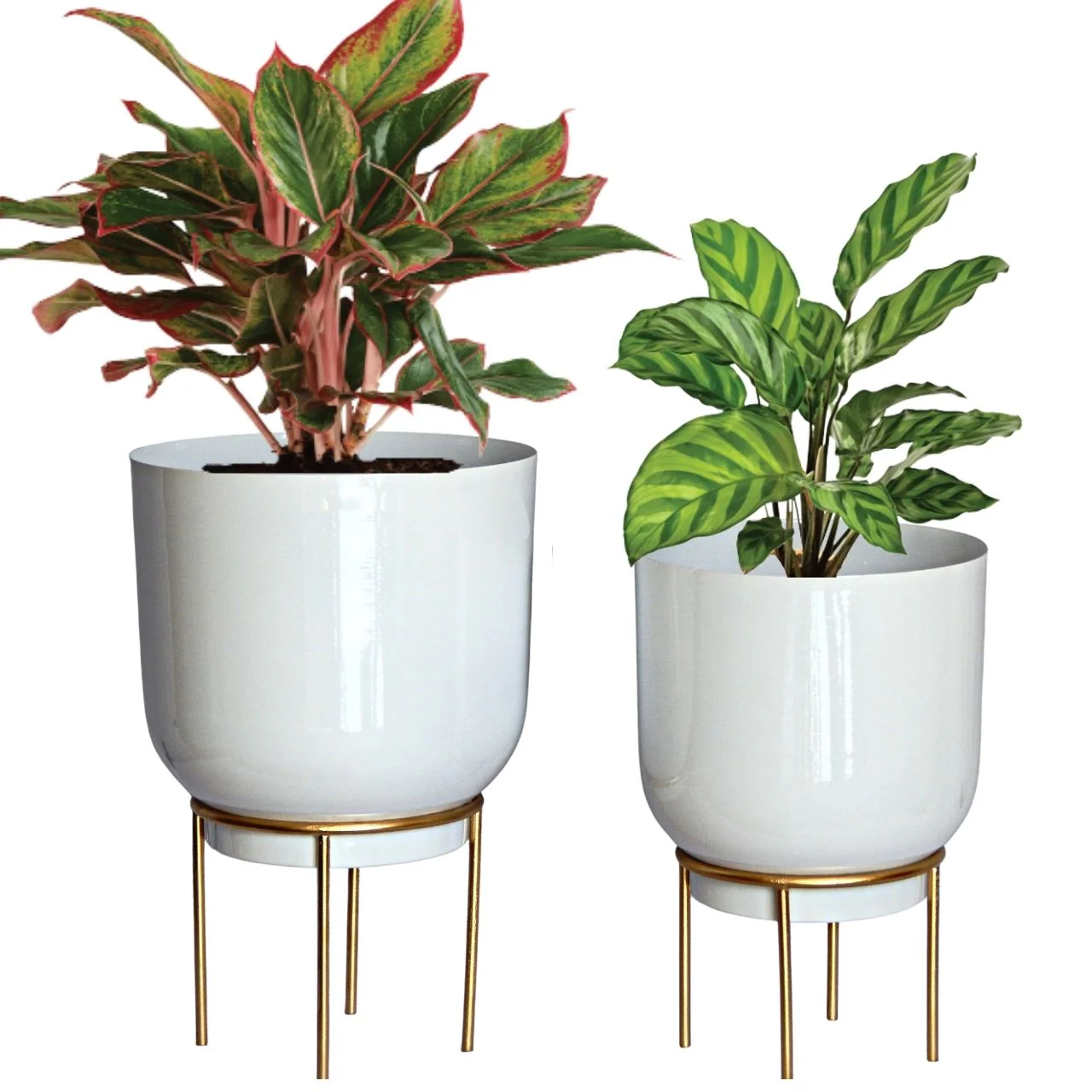 Eva White Metal Plant Pot with Stand (Set of 2) - Image 2
