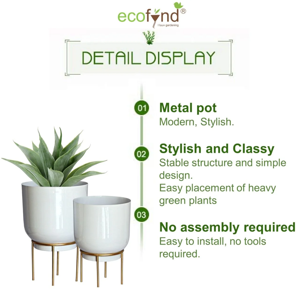 Eva White Metal Plant Pot with Stand (Set of 2) - Image 6