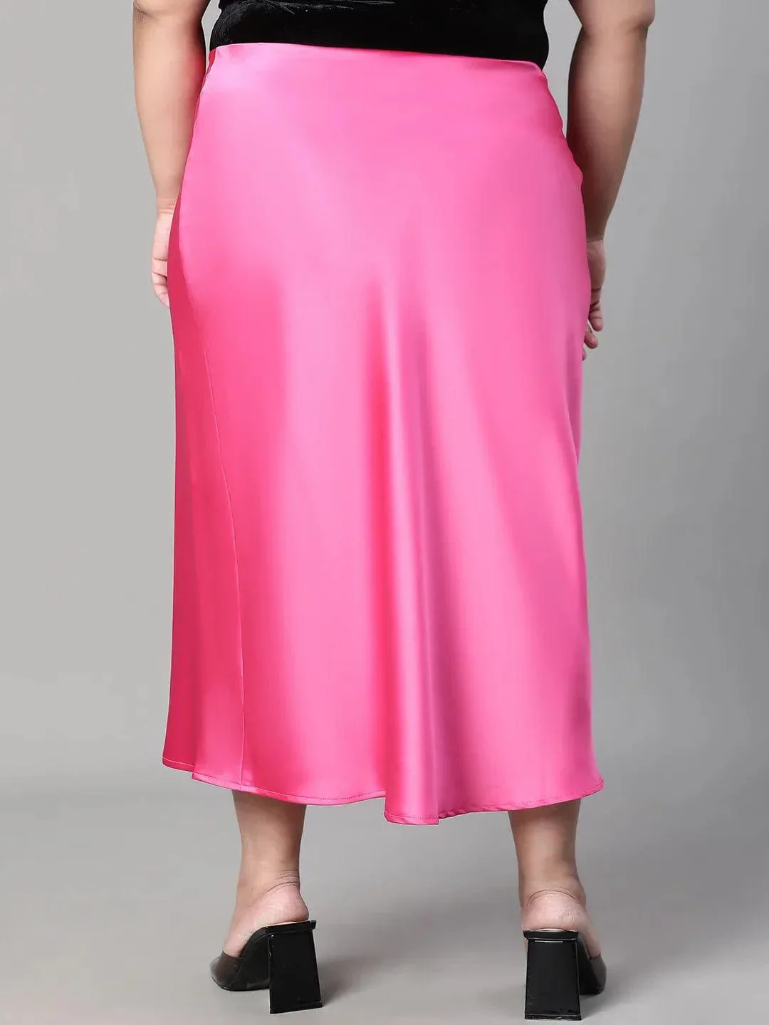 Eye-catchy Elasticated Plus Size Women Knee-length Satin Skirt - Image 5