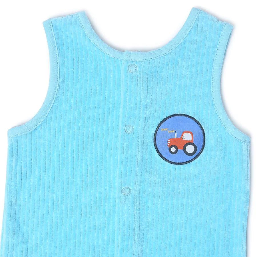 Farm Friends Drop Needle Cotton Blue Baby Dungaree - Image 3