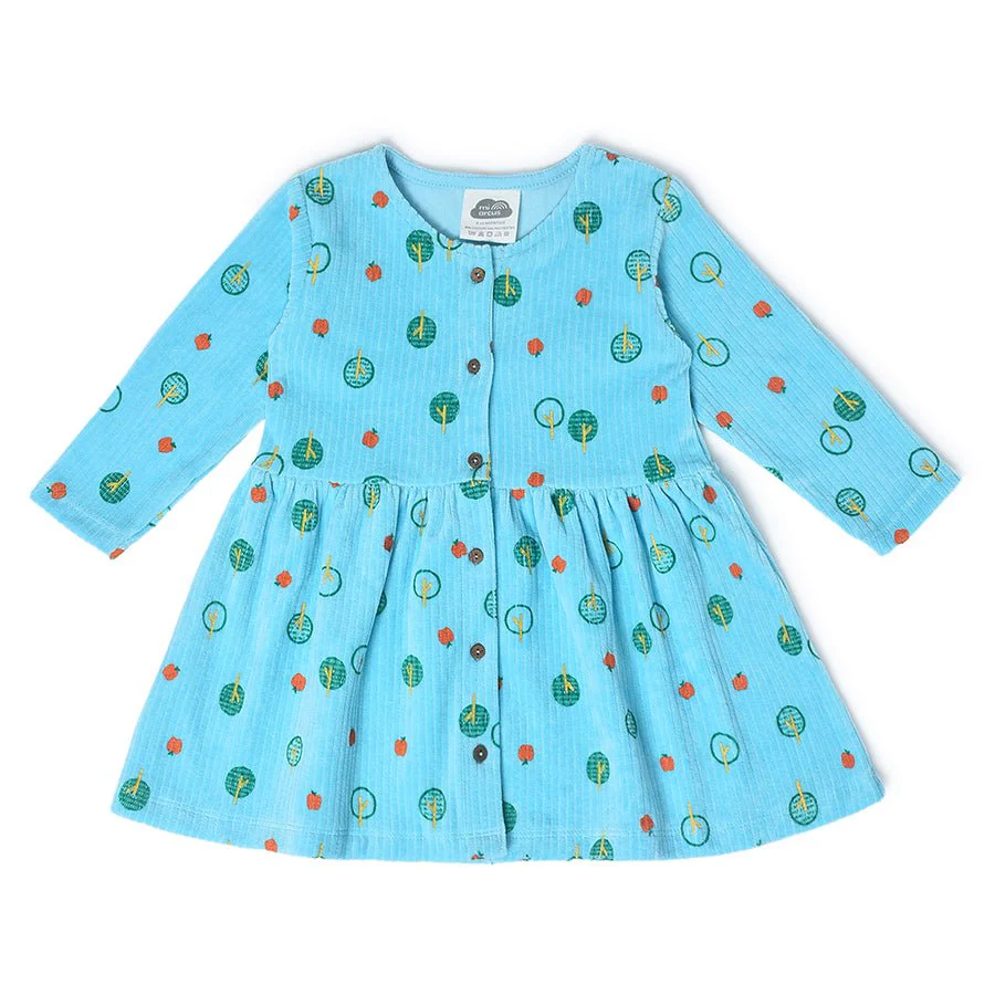 Farm Friends Front Open Printed Blue Baby Girl Dress - Image 3
